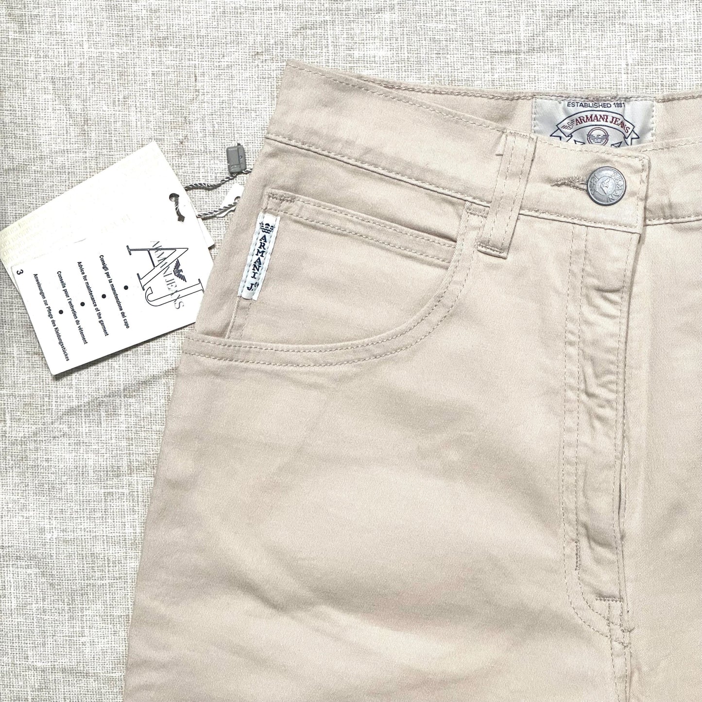 Armani Jeans Sand Beige Cotton SS Pant size 27 NWT 90s