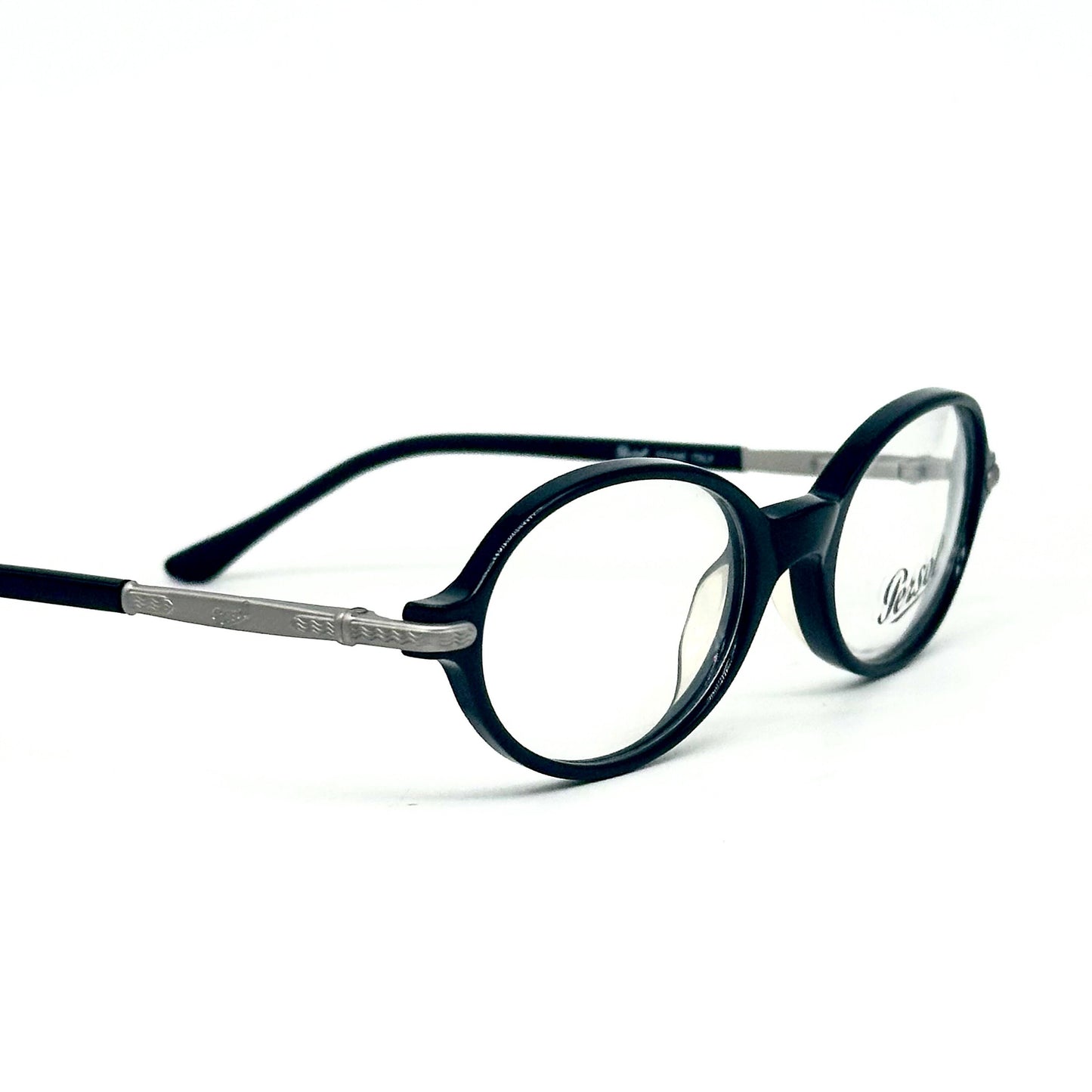 Persol Mambo cool black acetate oval eyeglasses frames hand made in Italy, 90s NoS