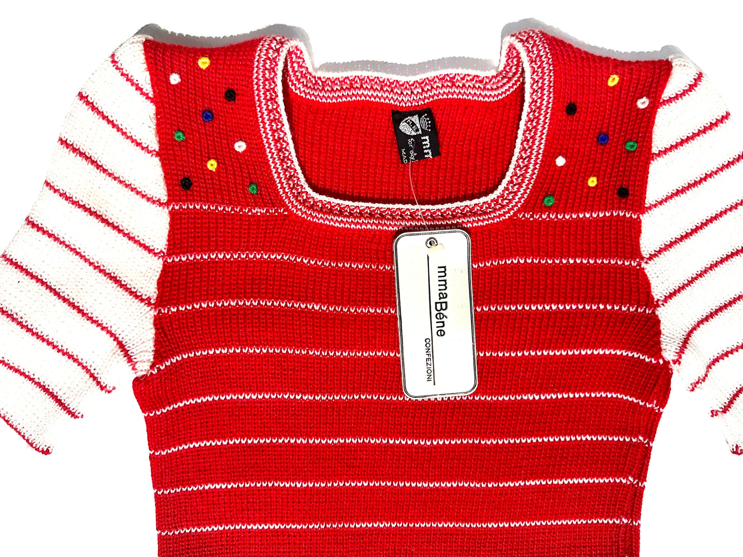 MmaBéne 1970s preppy red/white striped wool knit short sleeved ladies jumper, BNWT