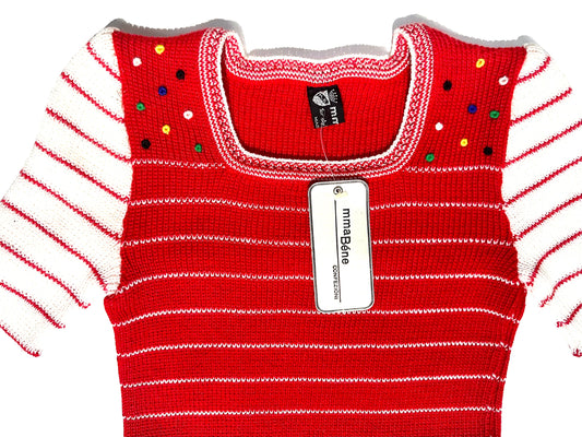 MmaBéne 1970s preppy red/white striped wool knit short sleeved ladies jumper, BNWT