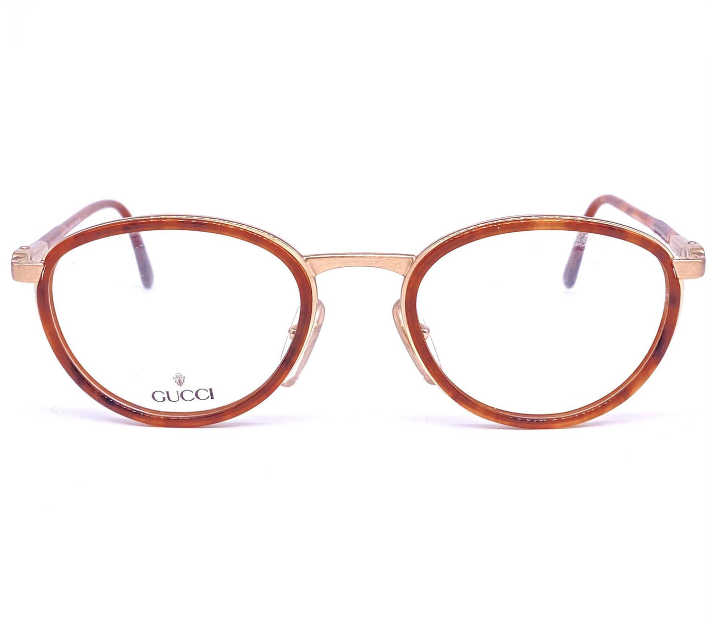 Gucci round dbl rimmed tortoise/ gold metal frames, hand crafted in Italy 1980s NOS