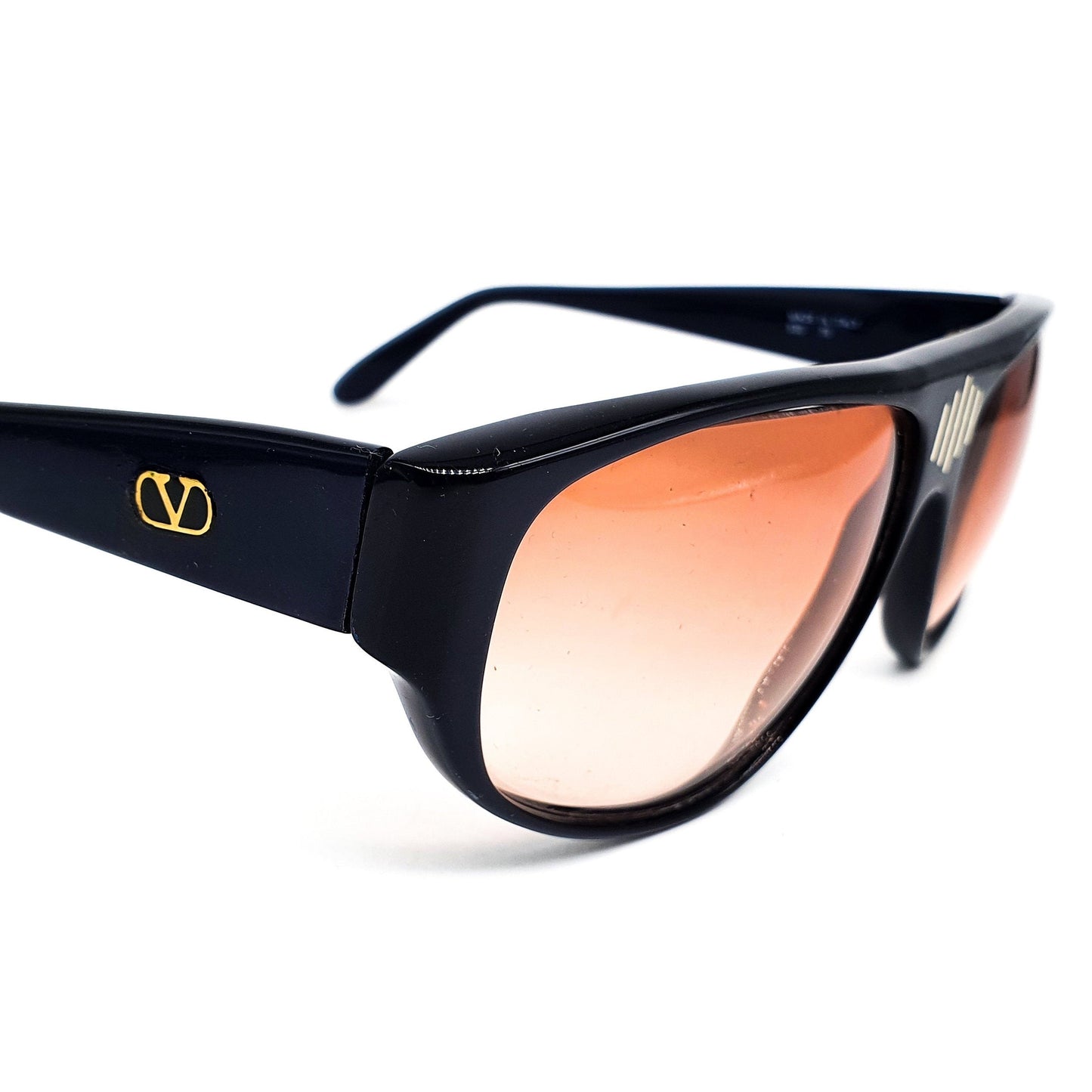 Valentino 532 76 Oversized black cellulose acetate sunglasses with flat browline, 1980s NOS made in Italy