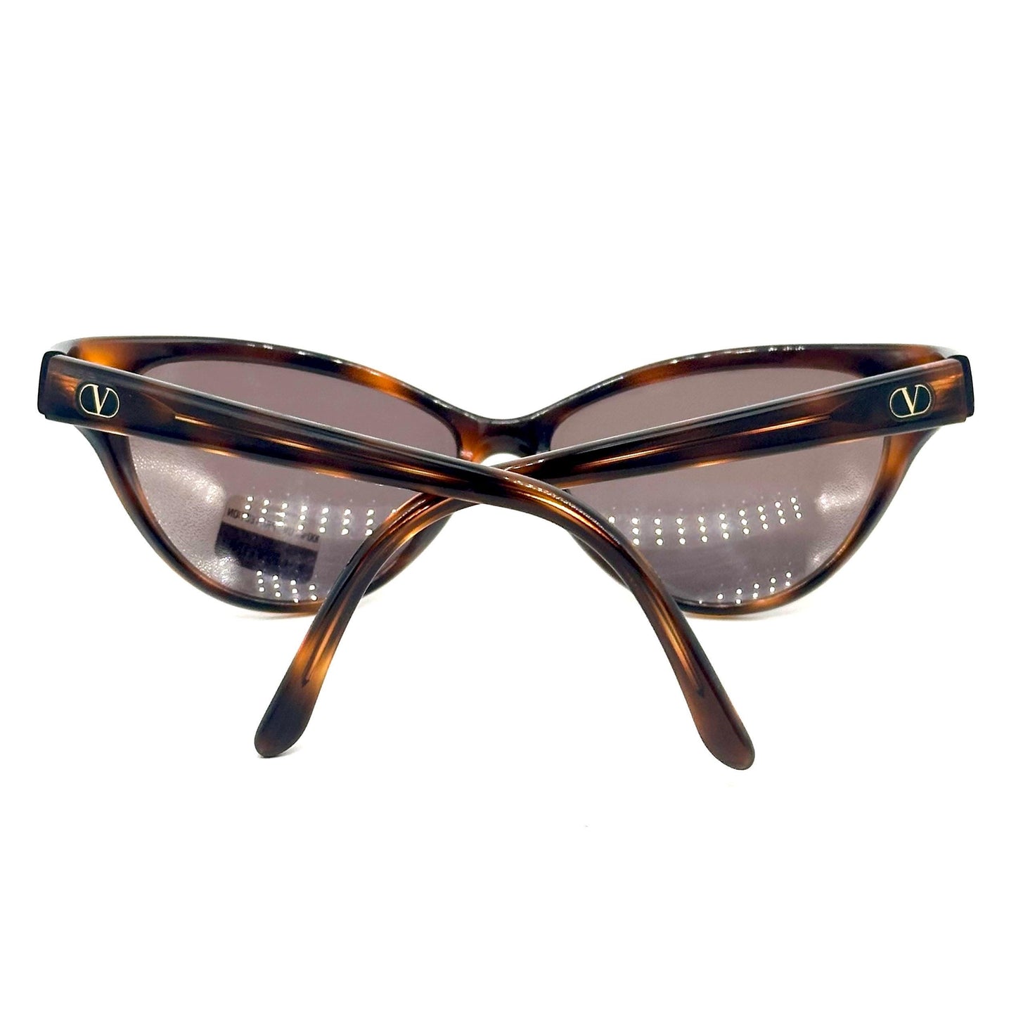 Valentino V606 modern cateye sunglasses in clear cello Golden V logo detail, NOS 90s.