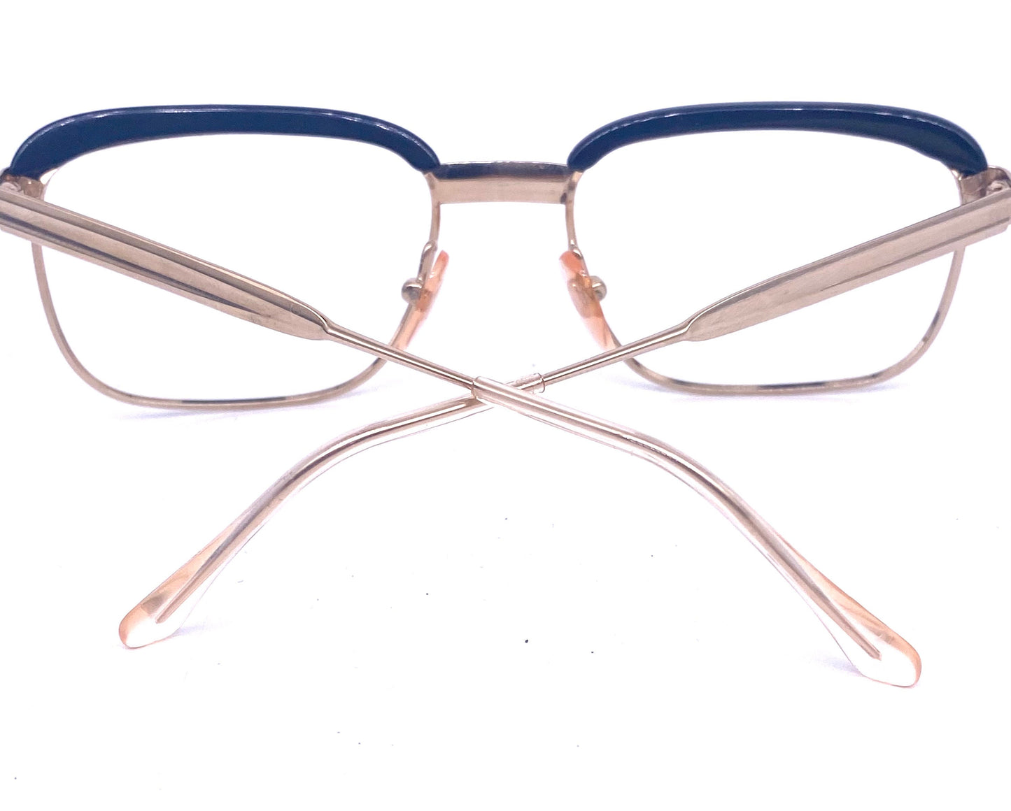 MetalVista Mario 60s iconic square gold plated black rolled brows frames, super geeky, NOS made in Italy