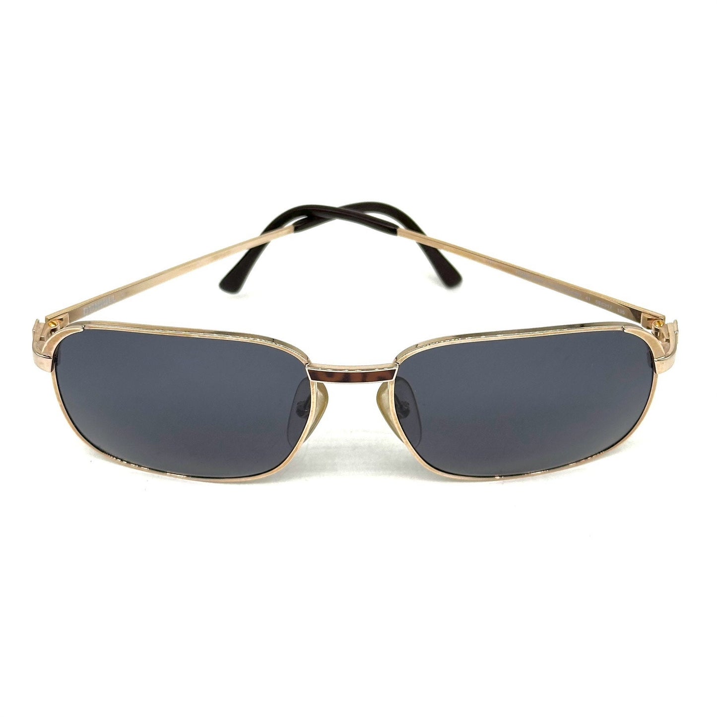 Dunhill 6087 elegant squarer golden metal sunglasses w tortoise enameled details, NOS 80s