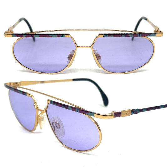 Cazal 254 avant-garde golden dbl bridge sunglssses with colorful enameled details, NoS 80s W Germany