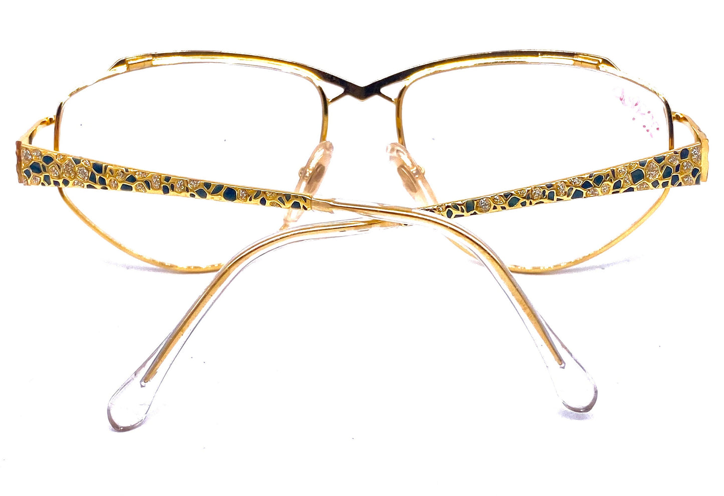 Florence Design oversized golden metal eyeglasses frames w-laqué details in 2 variations, NOS 80s