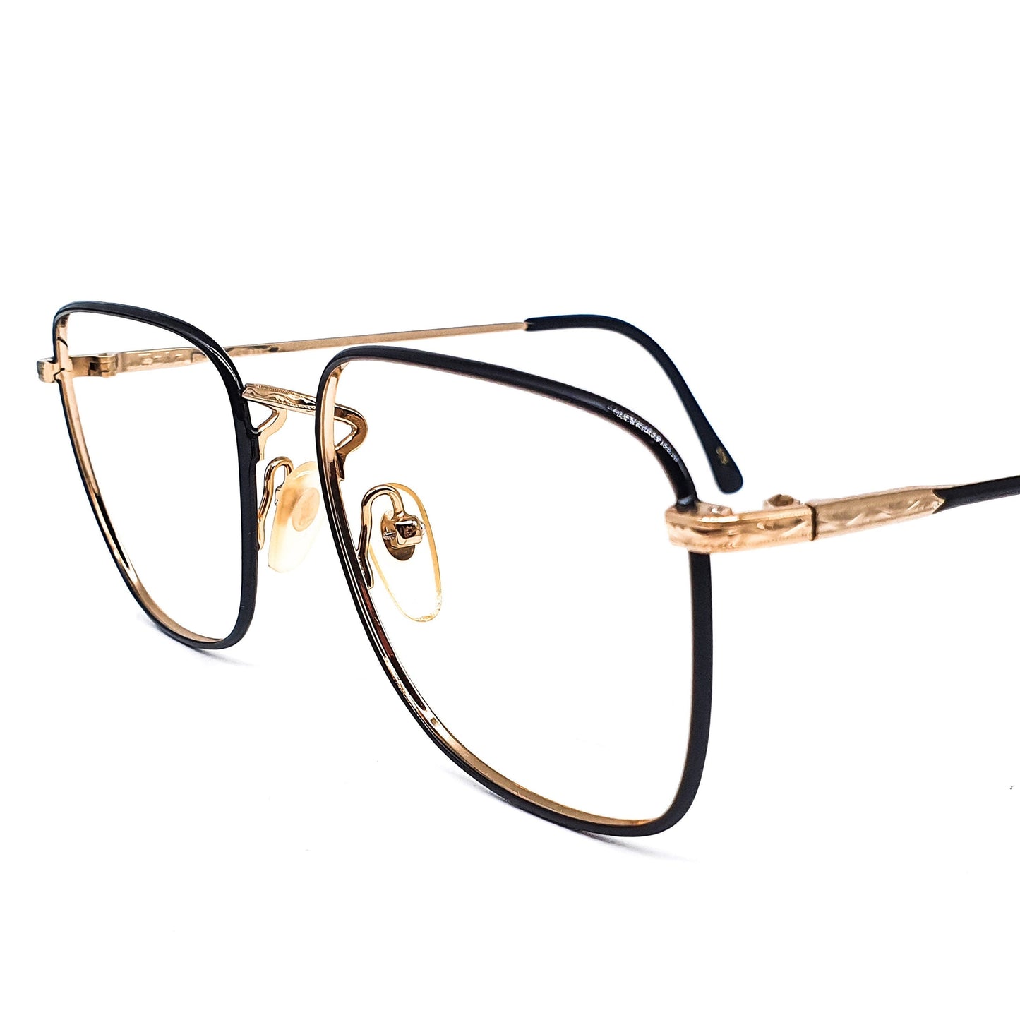 Ralph Lauren Classic XV retro geeky square golden and black eyeglasses frames, 90s NOS