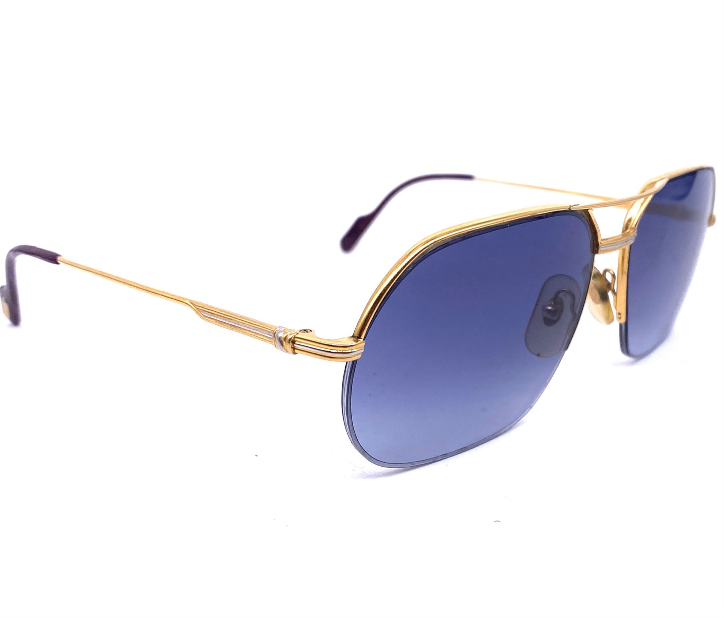 Cartier Orsay aviator sunglasses in golden metal w half rimmed structure, brand new lenses; made in France 1980s