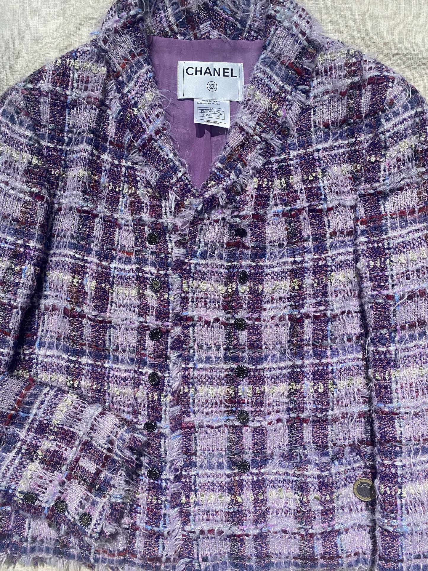 Chanel rare soft lesage purple/lavender tweed blazer jacket sz 42, as new