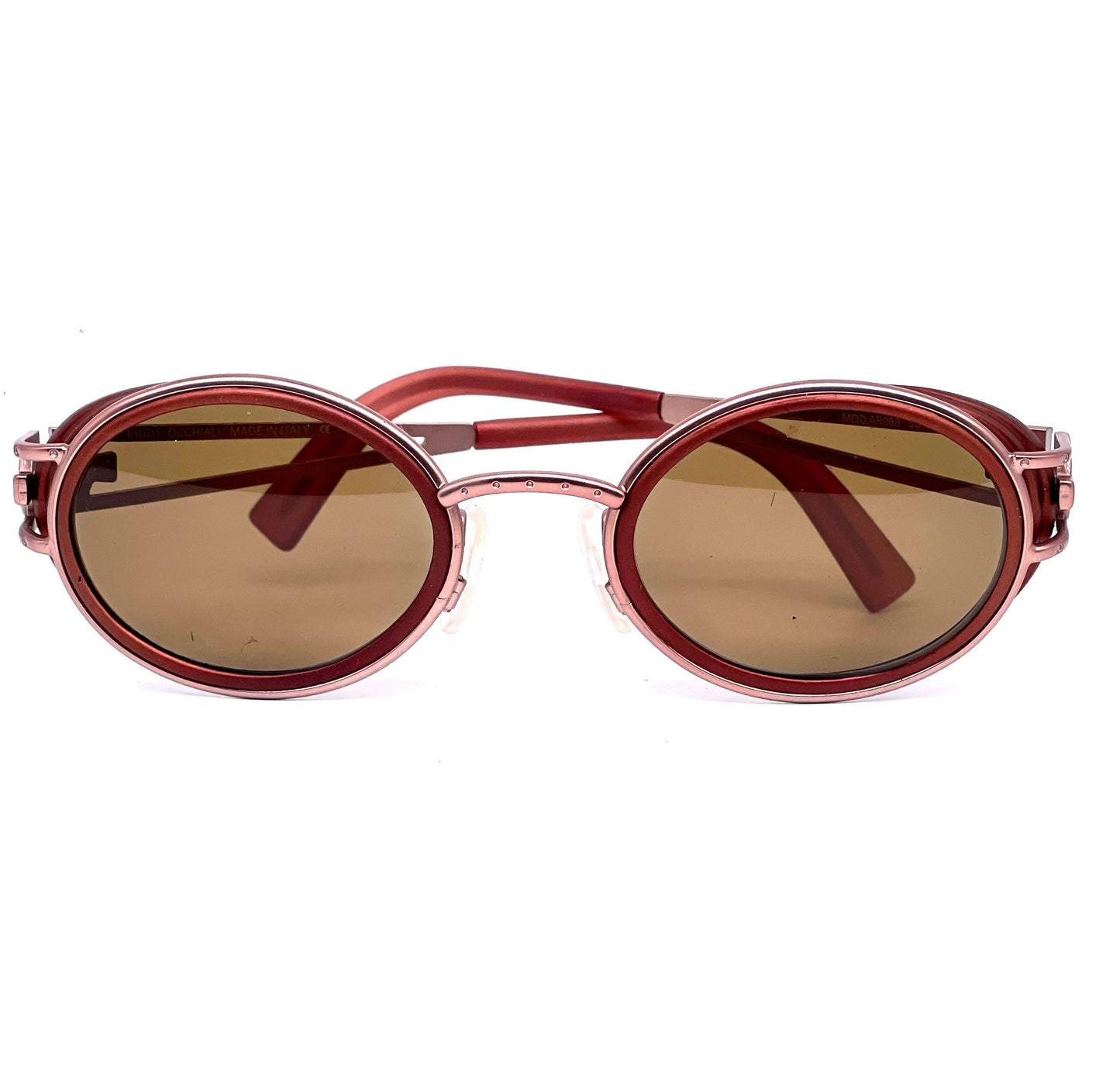 Halifax oval side shield sunglasses in copper color, pure steampunk style made in Italy NOS 90s