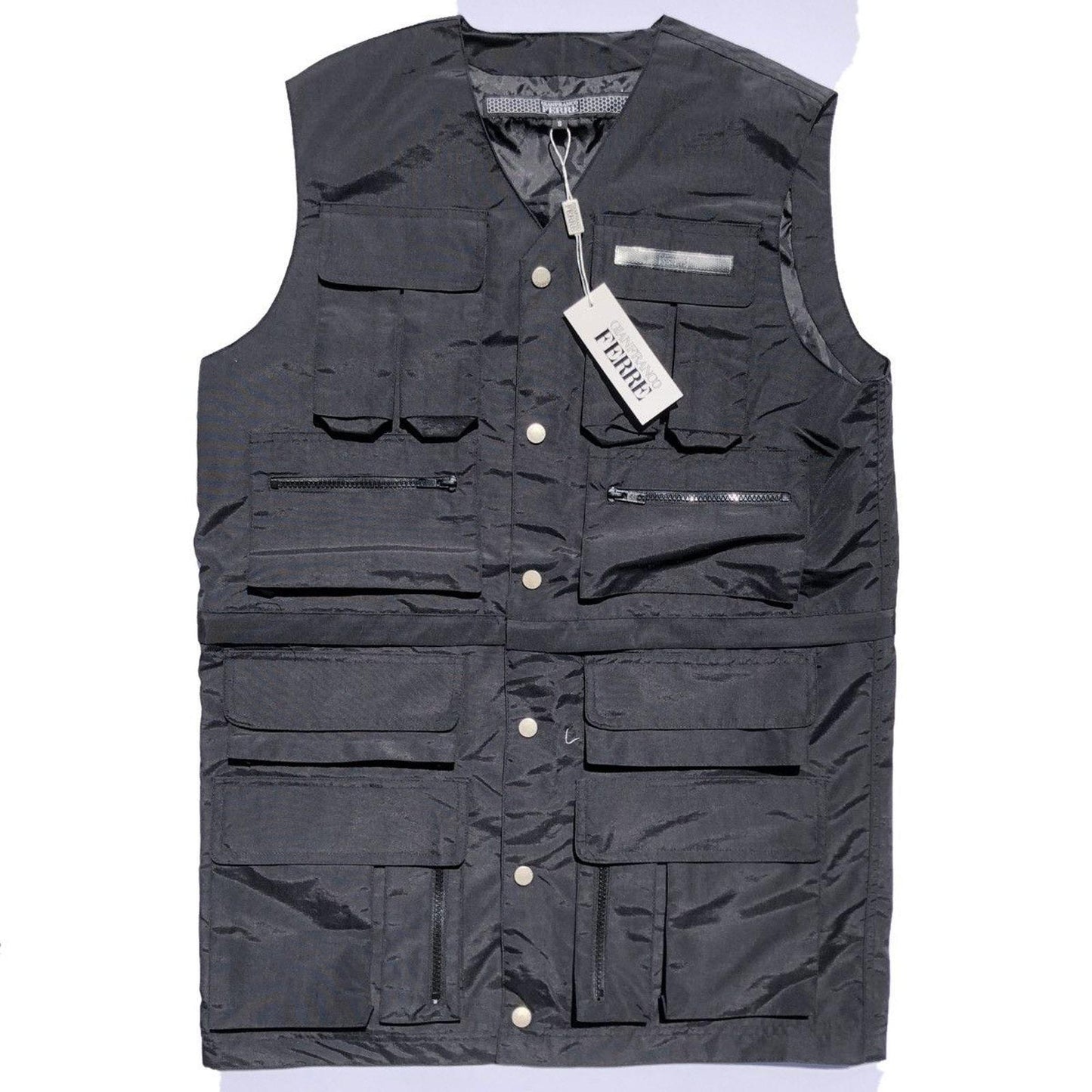 Gianfranco Ferrè black vest full of pockets, NWT 90s Italy