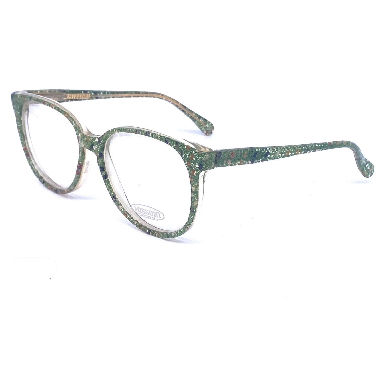 Missoni M507 iconic real fabric inlaid square unisex frames, green base with multicolor dots, NOS 80z