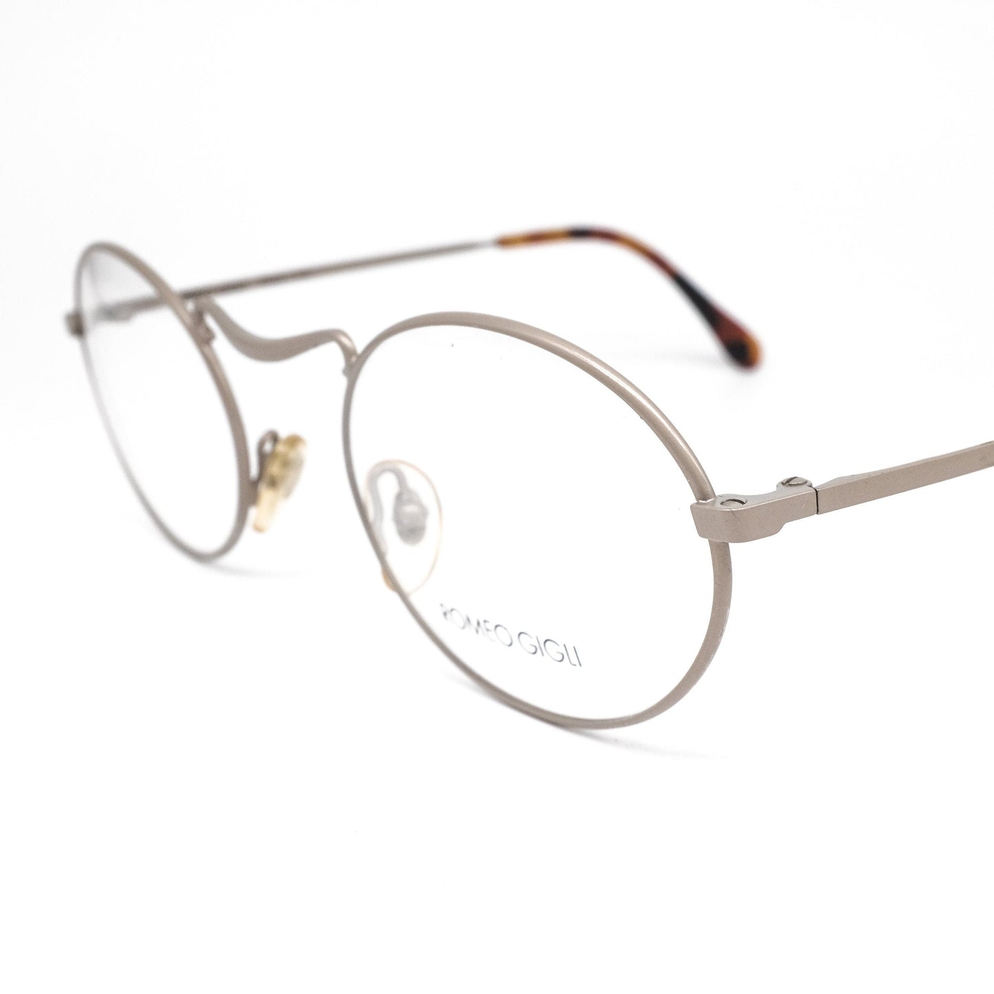 Romeo Gigli RG25 minimal oval shaped matt silver metallic eyeglasses frames, NOS 80s Italy