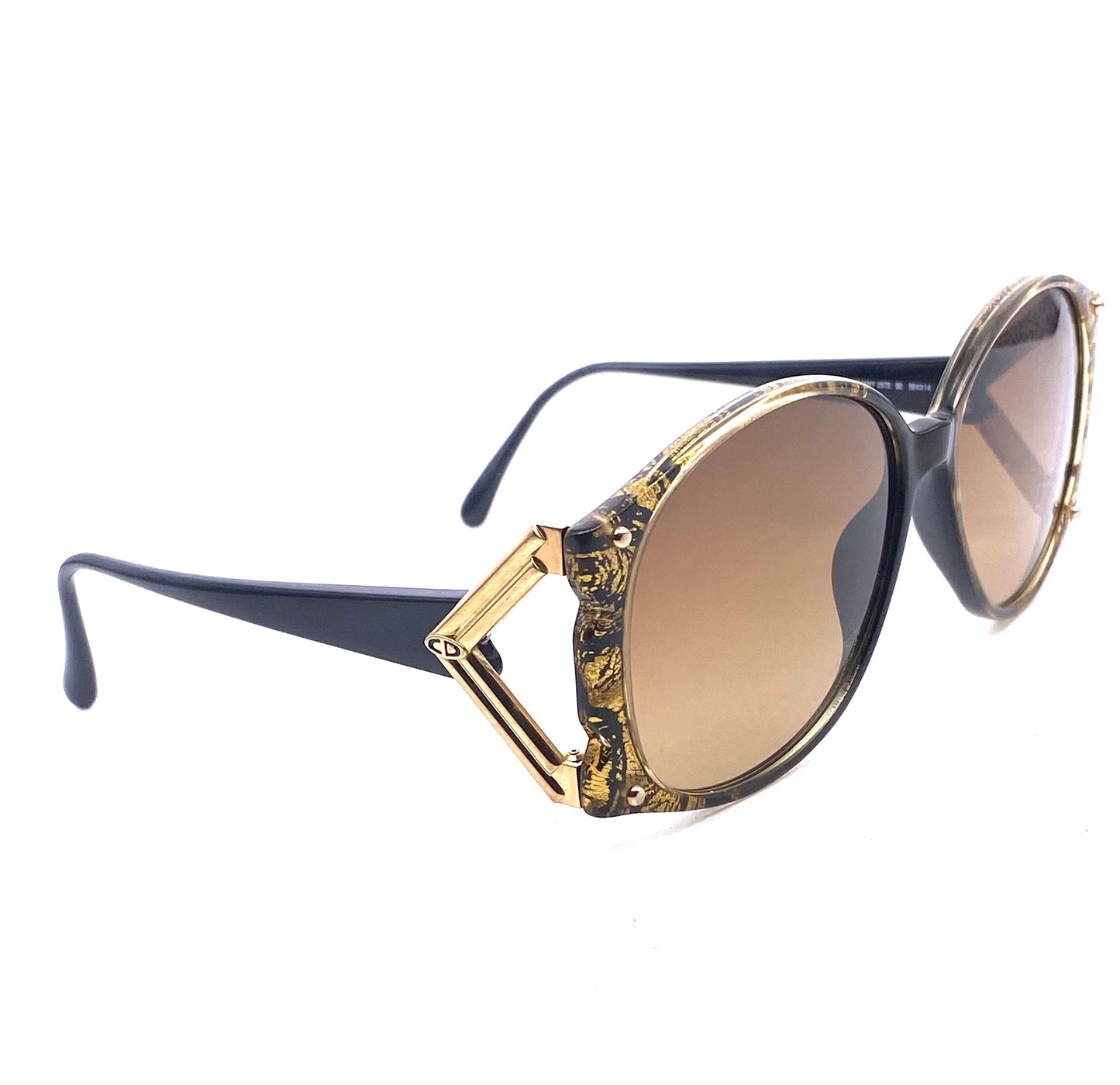 Christian Dior 2575 golden oversized cello/ metal Sunglasses with cutoff temples, 80s Germany NOS