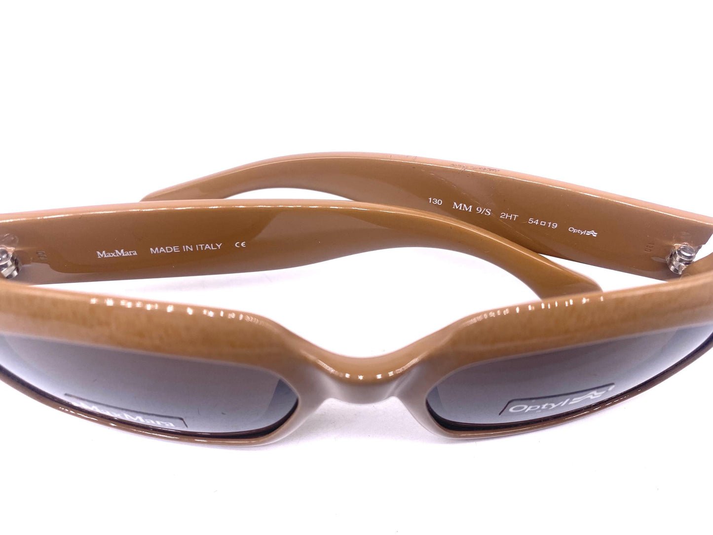 MaxMara fancy beige thick square Optyl sunglasses, temples w embossed stitches detail 90s NOS