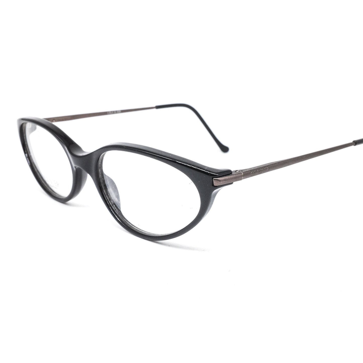 Oliver Valentino ultra light black cateye frames w gunmetal temples, elegant and minimalist design, NoS 80s