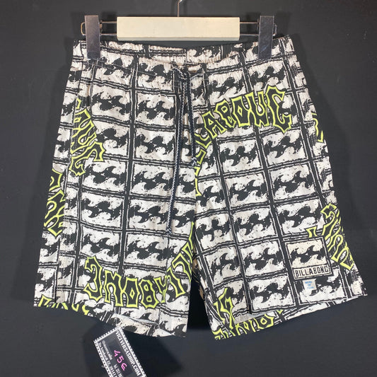 Billabong 90s beach swim shorts, cool black / white / neon print, NOS new and unworn.