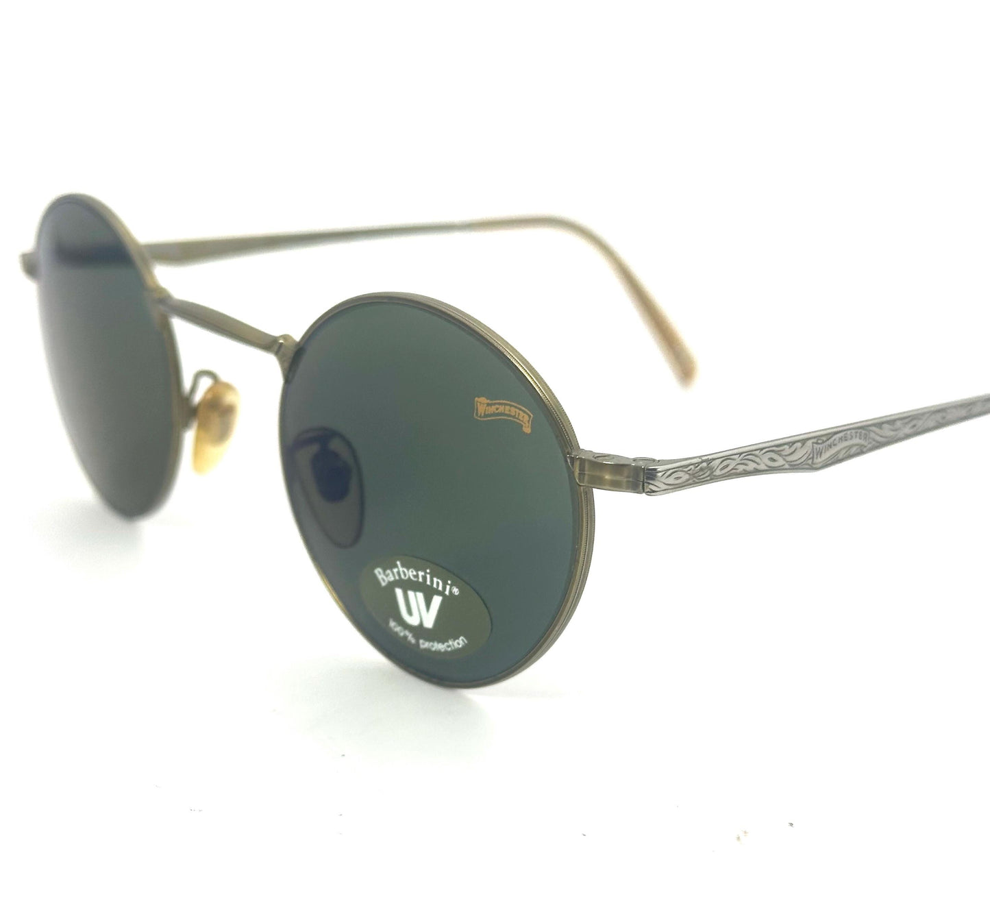 Winchester Award round deco style sunglasses w Barberini tempered Crystal lenses, NOS 90s Italy