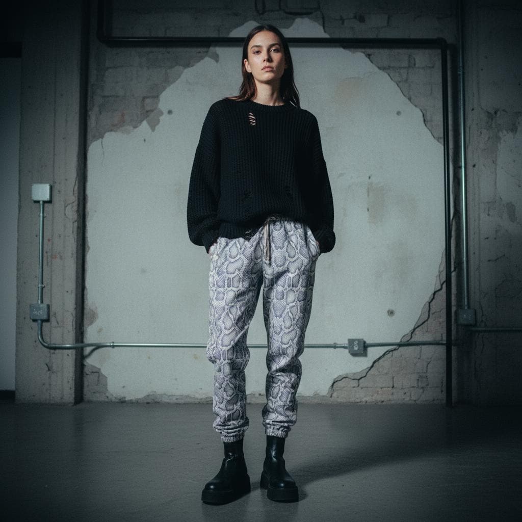 Real leather trackpants w snake print-3d texture, super realistic feel and look, BNWT itsly 90s