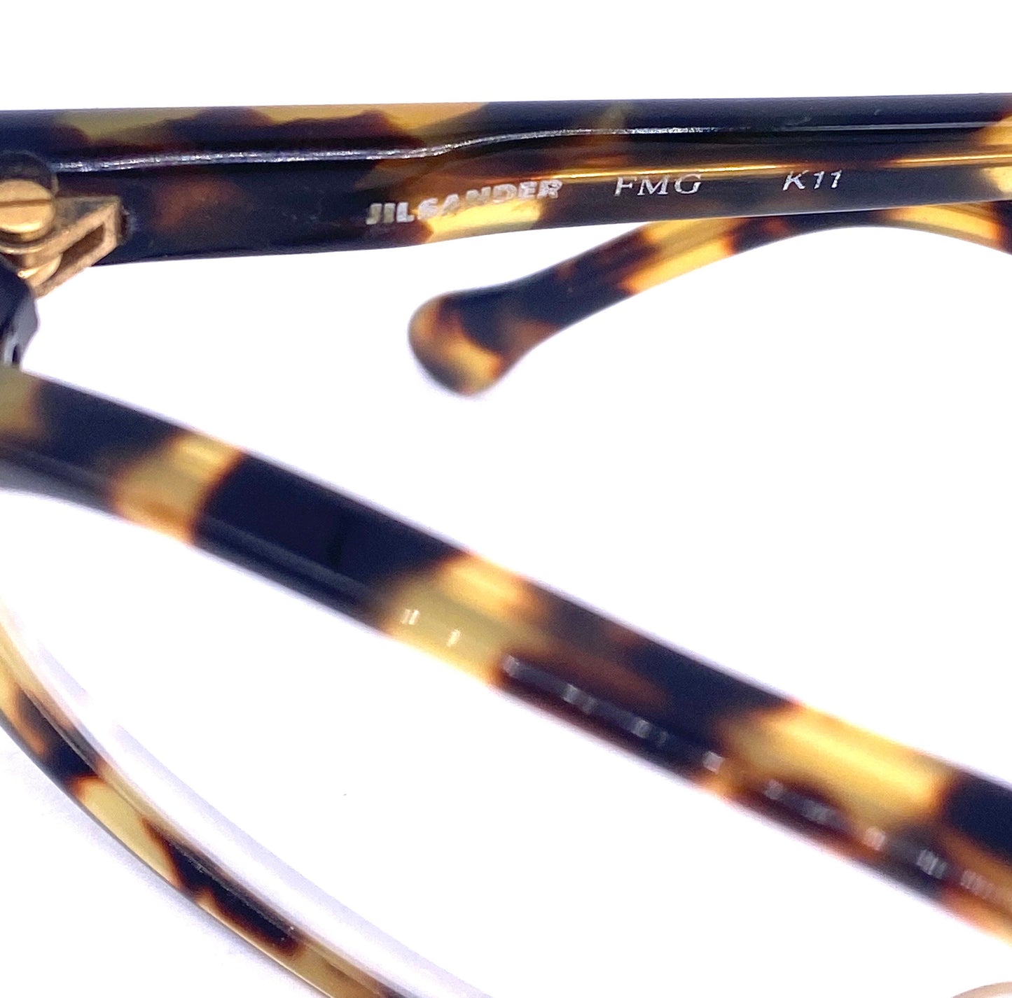 Jil Sander 252 tortoise cello eyeglasses frames, aviator drop shaped glasses hand made in Italy, NOS 90s