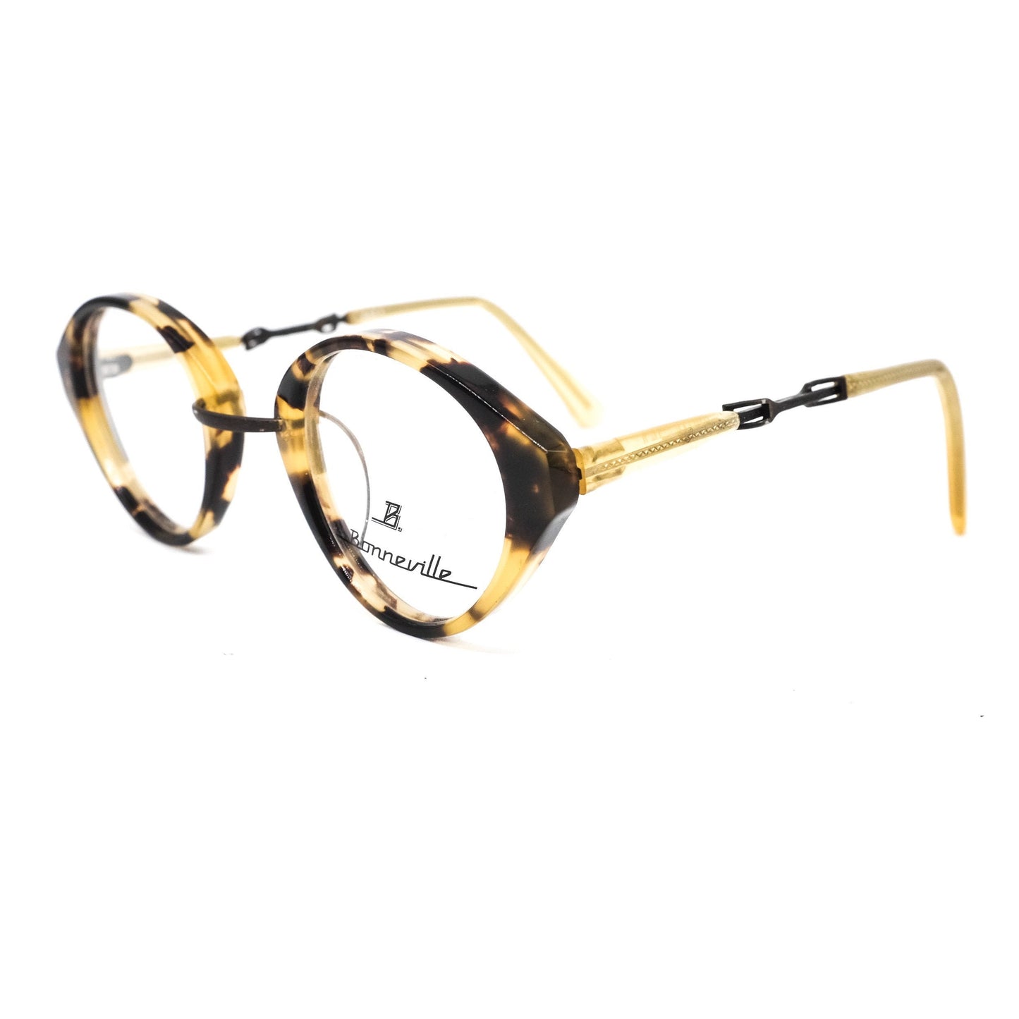 Bonneville demi amber round eyeglasses frames Made in Germany with special temples design, NOS 1990s