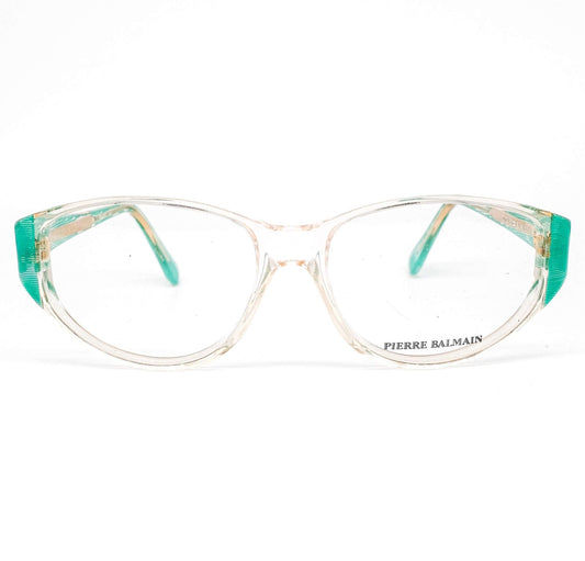 Pierre Balmain 2159 green/clear cat eye eyeglasses frames, NOS 80s Made in France