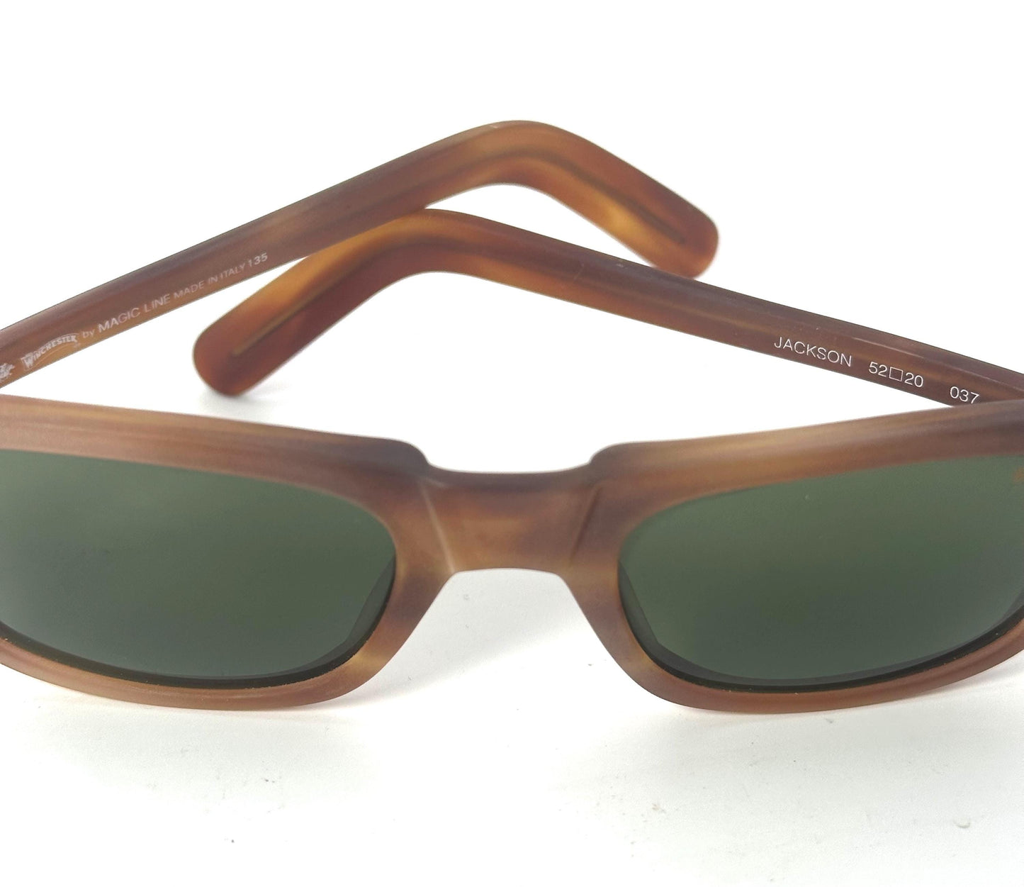 Winchester Jackson tortoise square sunglasses, cool retro 60s style w finest tempered Crystal lenses by Barberini, NoS 90s