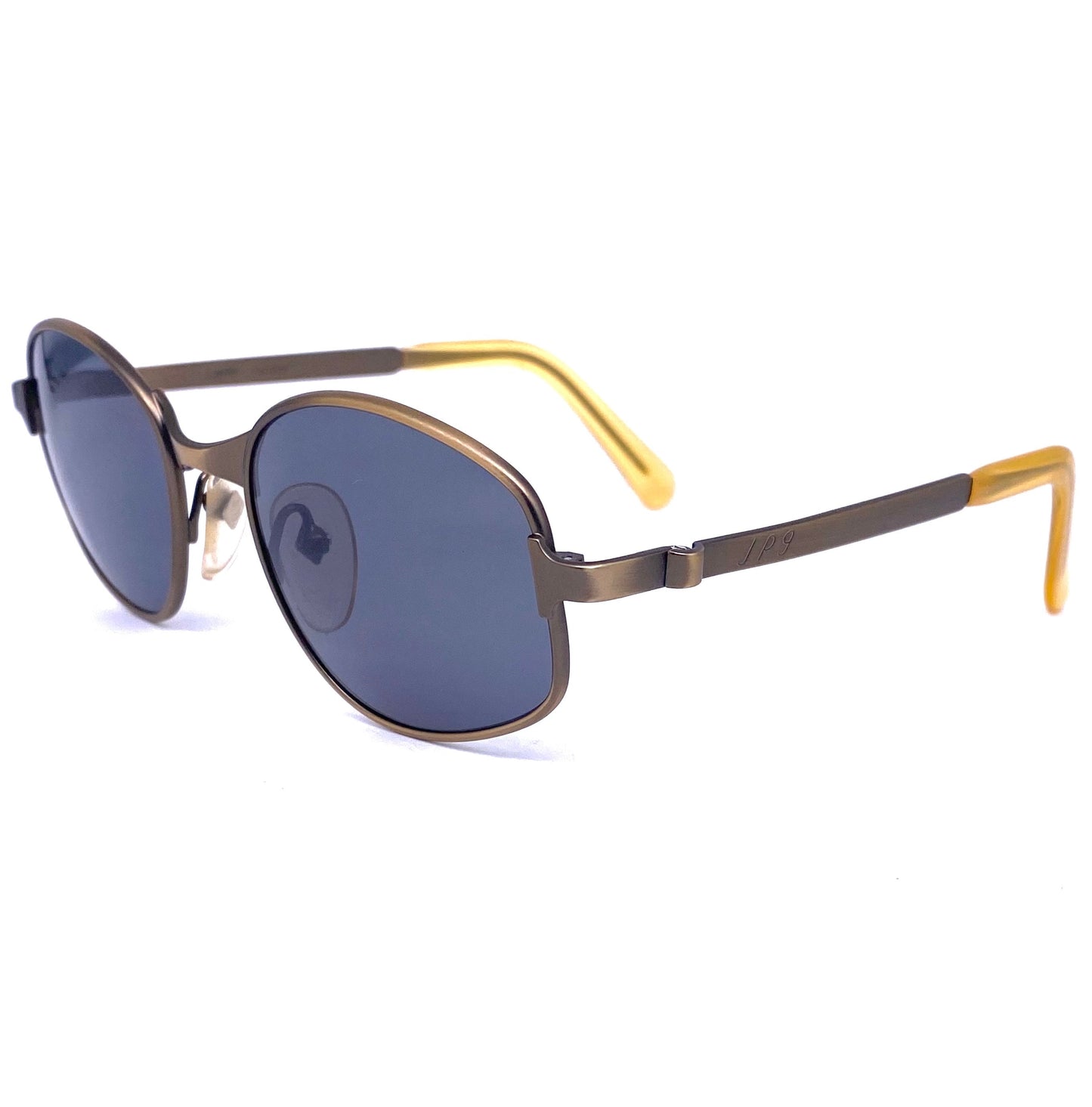 Jean Paul Gaultier 56-1179 steampunk sunglasses, oval wrap shape in 2 brushed metal colors, NOS 90s Japan