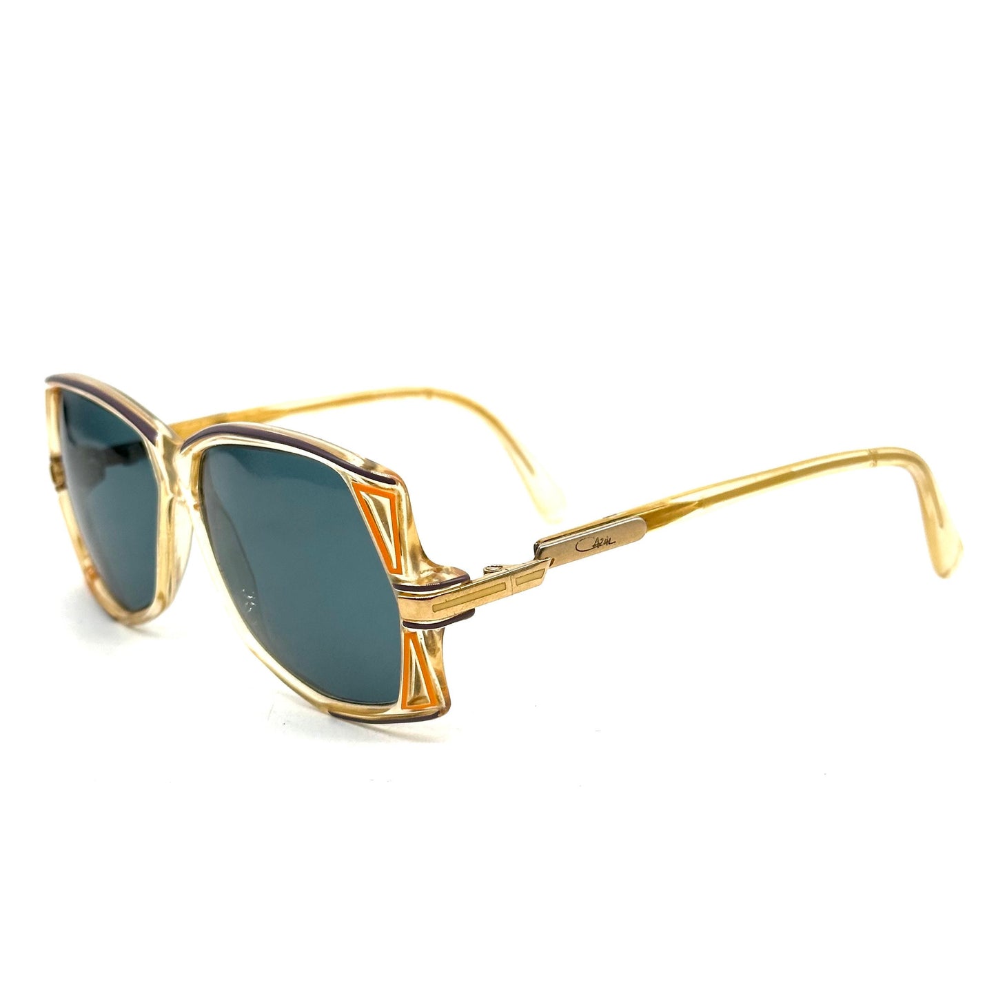 Cazal 172 clear oversized sunglasses w-colorful carved stripes & golden temples, new lenses: great piece!