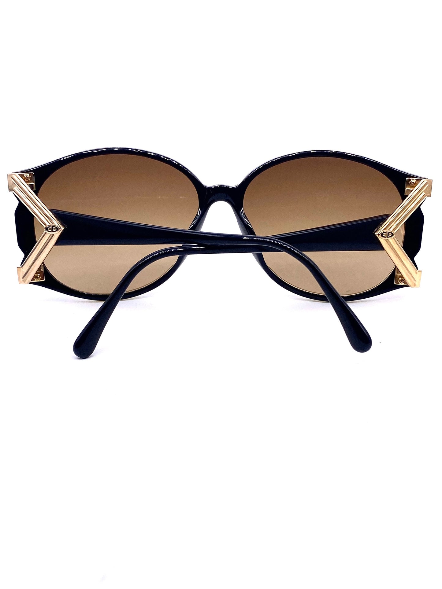 Christian Dior 2575 golden oversized cello/ metal Sunglasses with cutoff temples, 80s Germany NOS