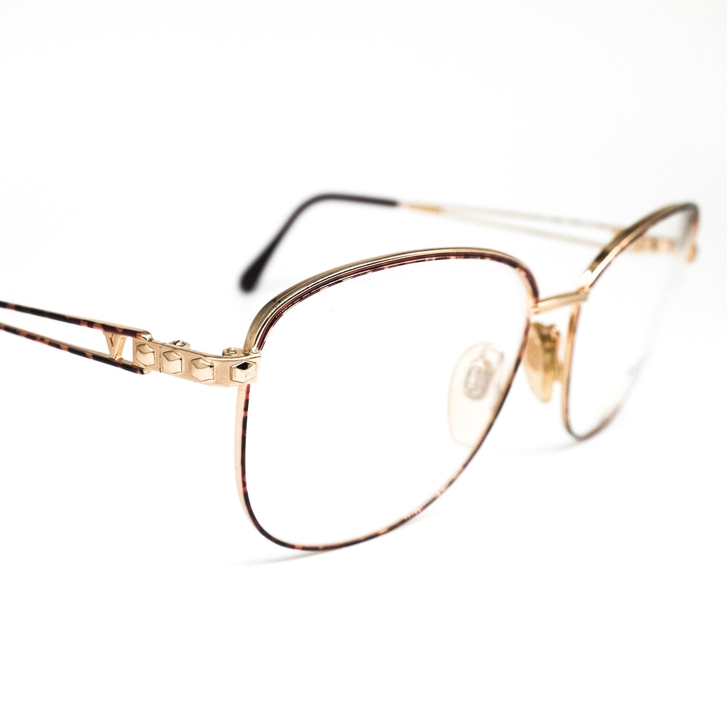 Valentino v420 vintage round square gold metallic eyeglasses frames with cut off temples, 1980s NOS Italy