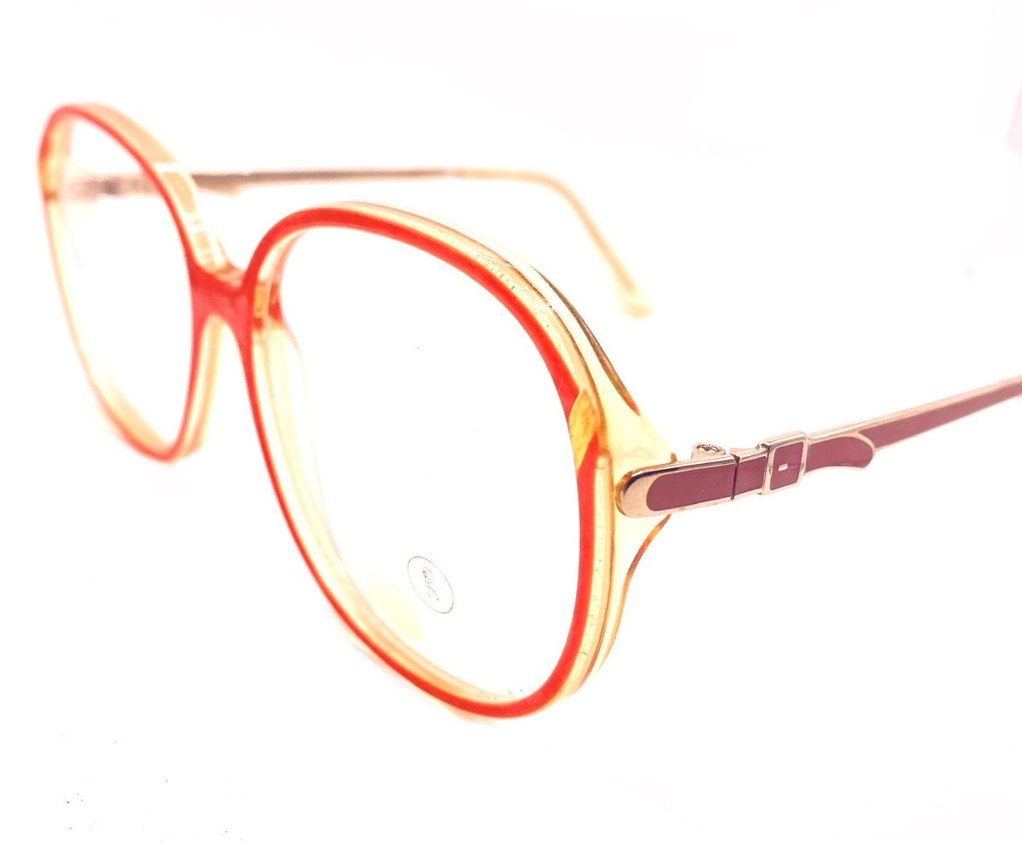Roberta Di Camerino V35 oversized eyeglasses green/red marble frames w signature buckle temples, NOs 80s