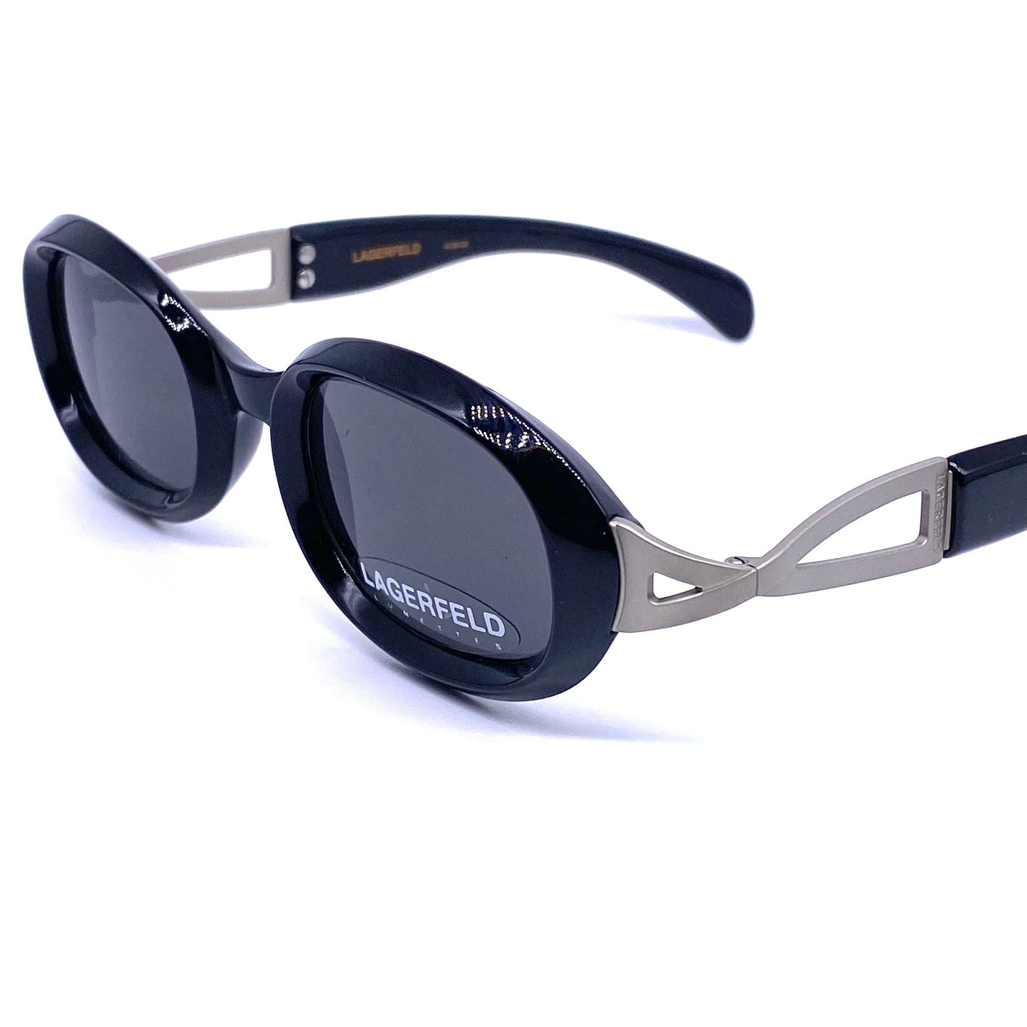 Karl Lagerfeld 90s oval black avant garde sunglasses made in France, NOS mint