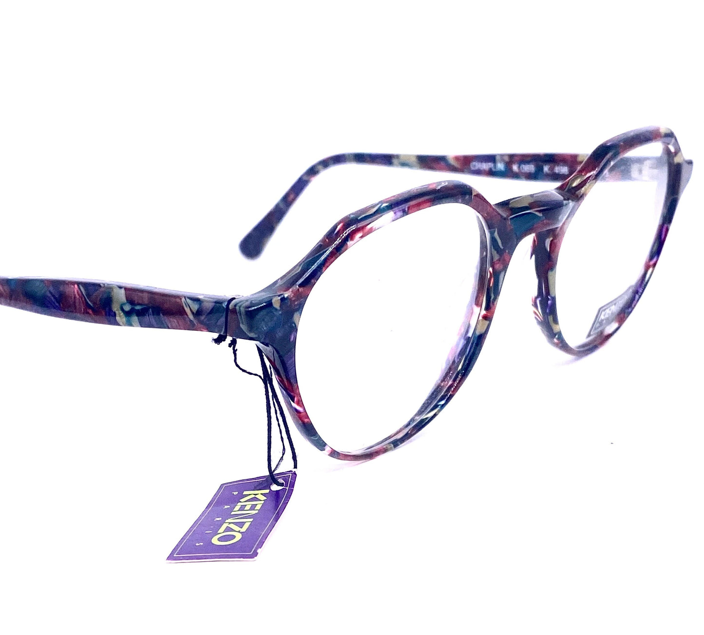 Kenzo K069 Chaplin cool retro round flat brow dark multicolor acetate eyeglasses hand made in France, 80s NoS