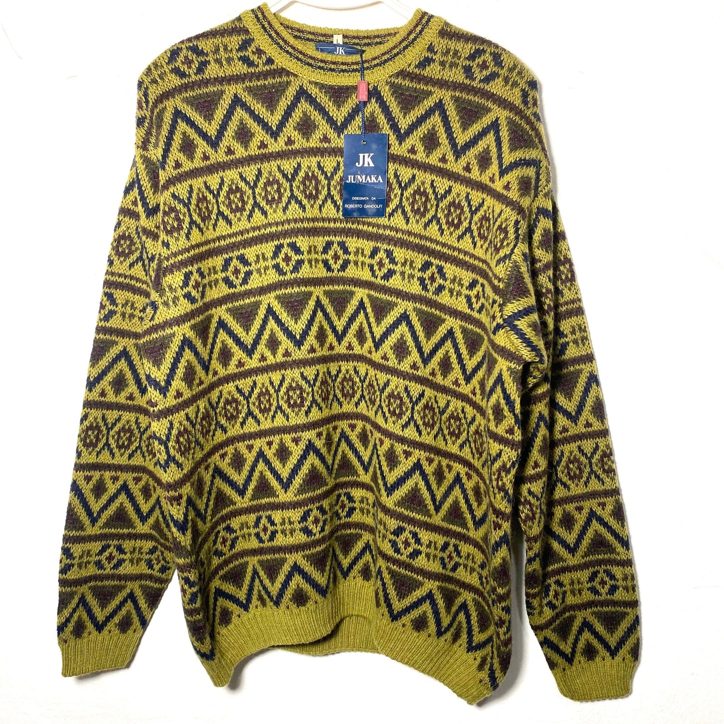 Jumaka 90s knitted alpaca/wool blend geometrical jumper made in Italy, new with tags