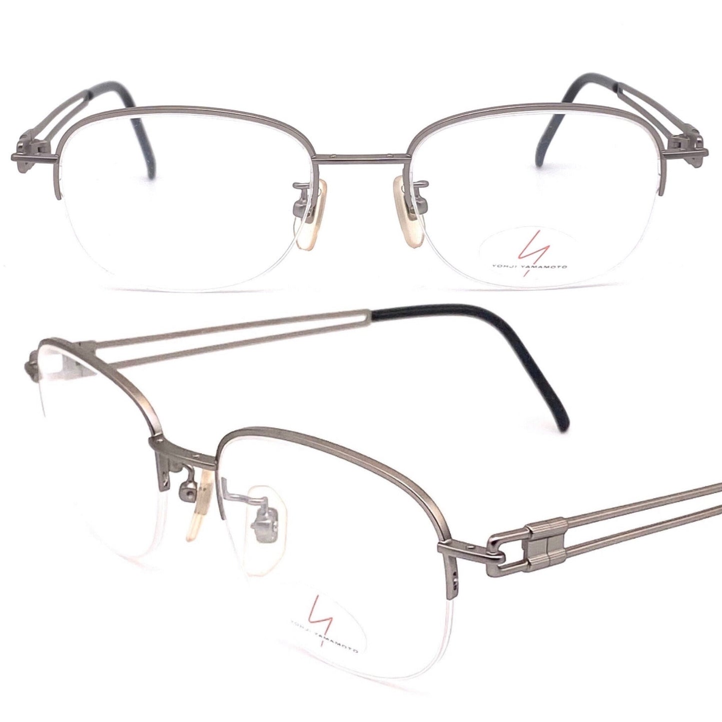 Yohji yamamoto 51-6110 montature quadrate d'avanguardia con mezza montatura, anni '90