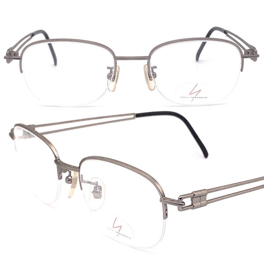 Yohji yamamoto 51-6110 montature quadrate d'avanguardia con mezza montatura, anni '90