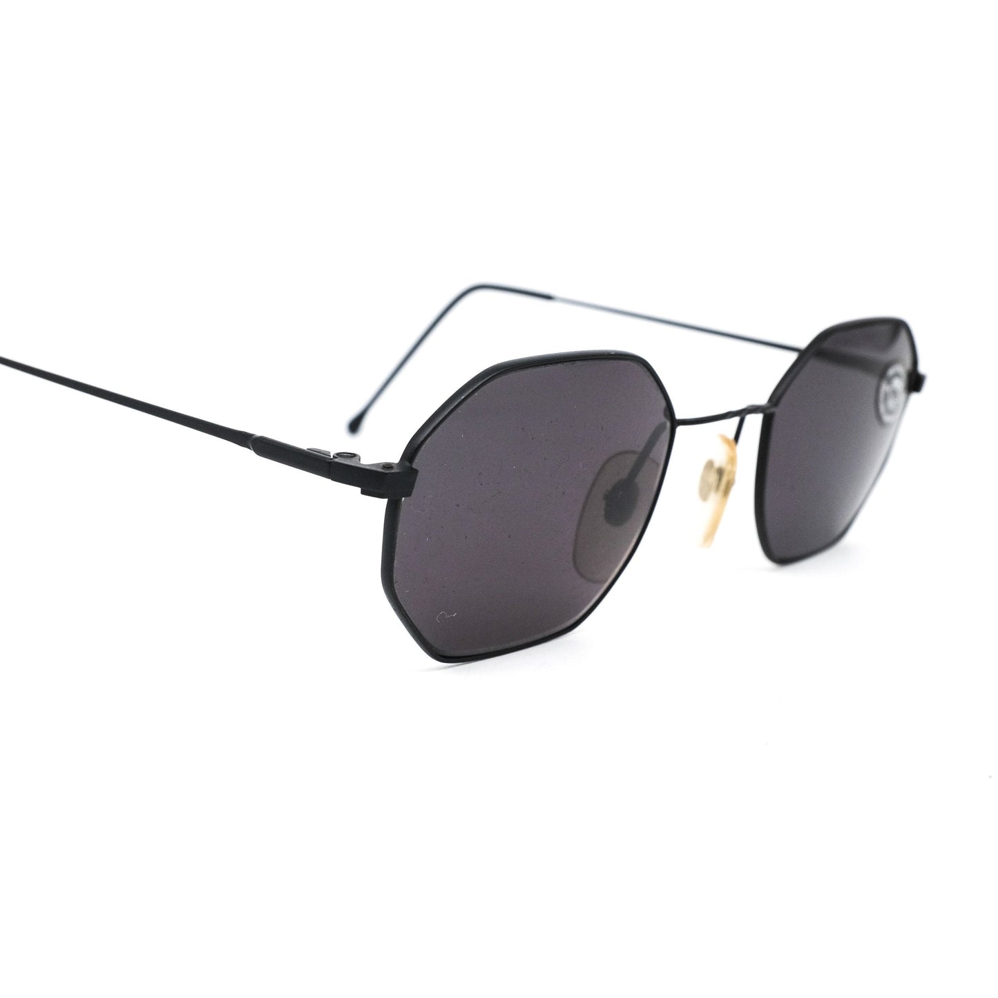 Essebi hexagonal black sunglasses, minimalist design in Matt black metal, 90s NOS made in italy