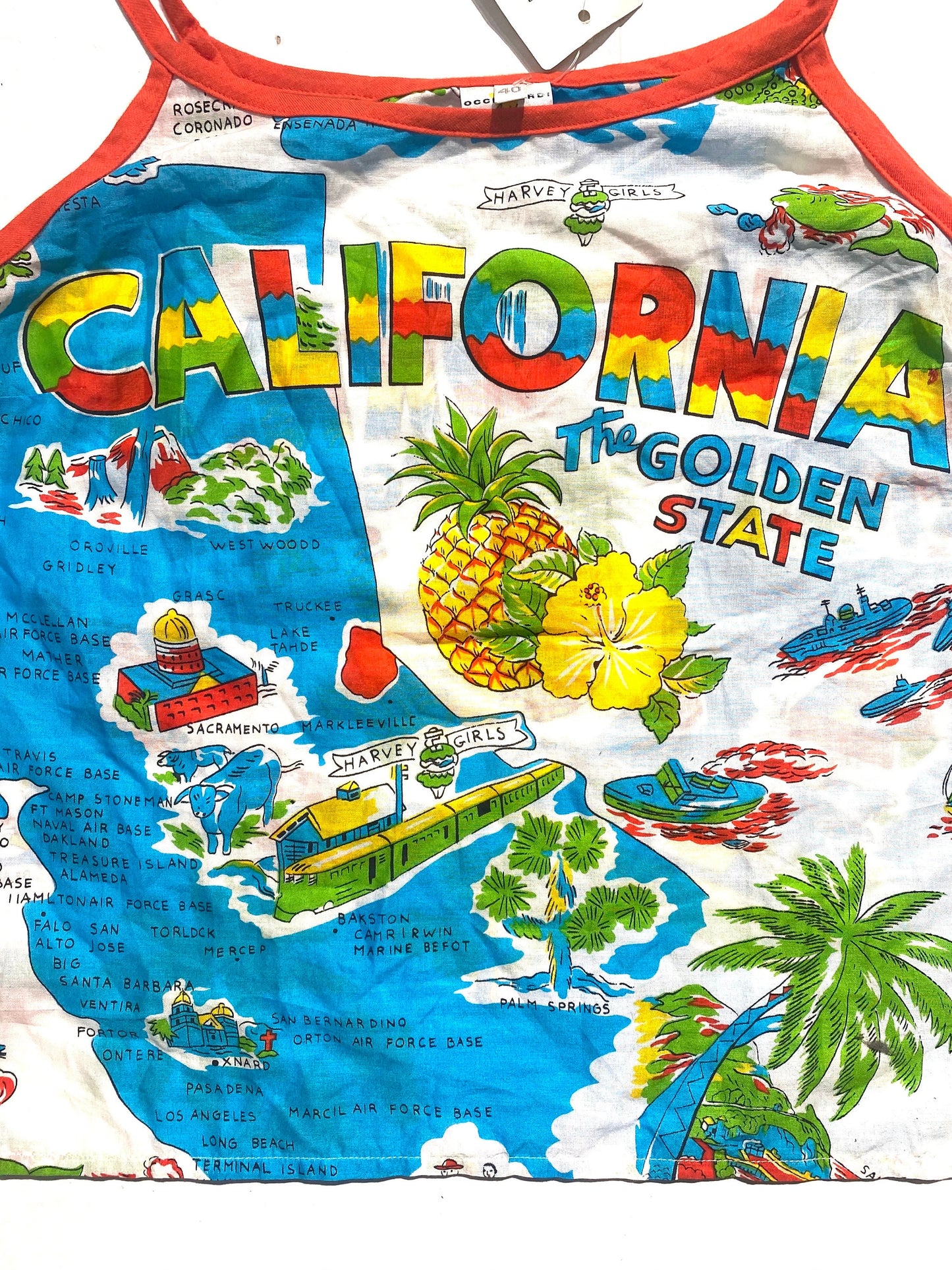 California “The Golden State” retro postcard / Map print cotton tanktop sz M, NOS 80s Italy
