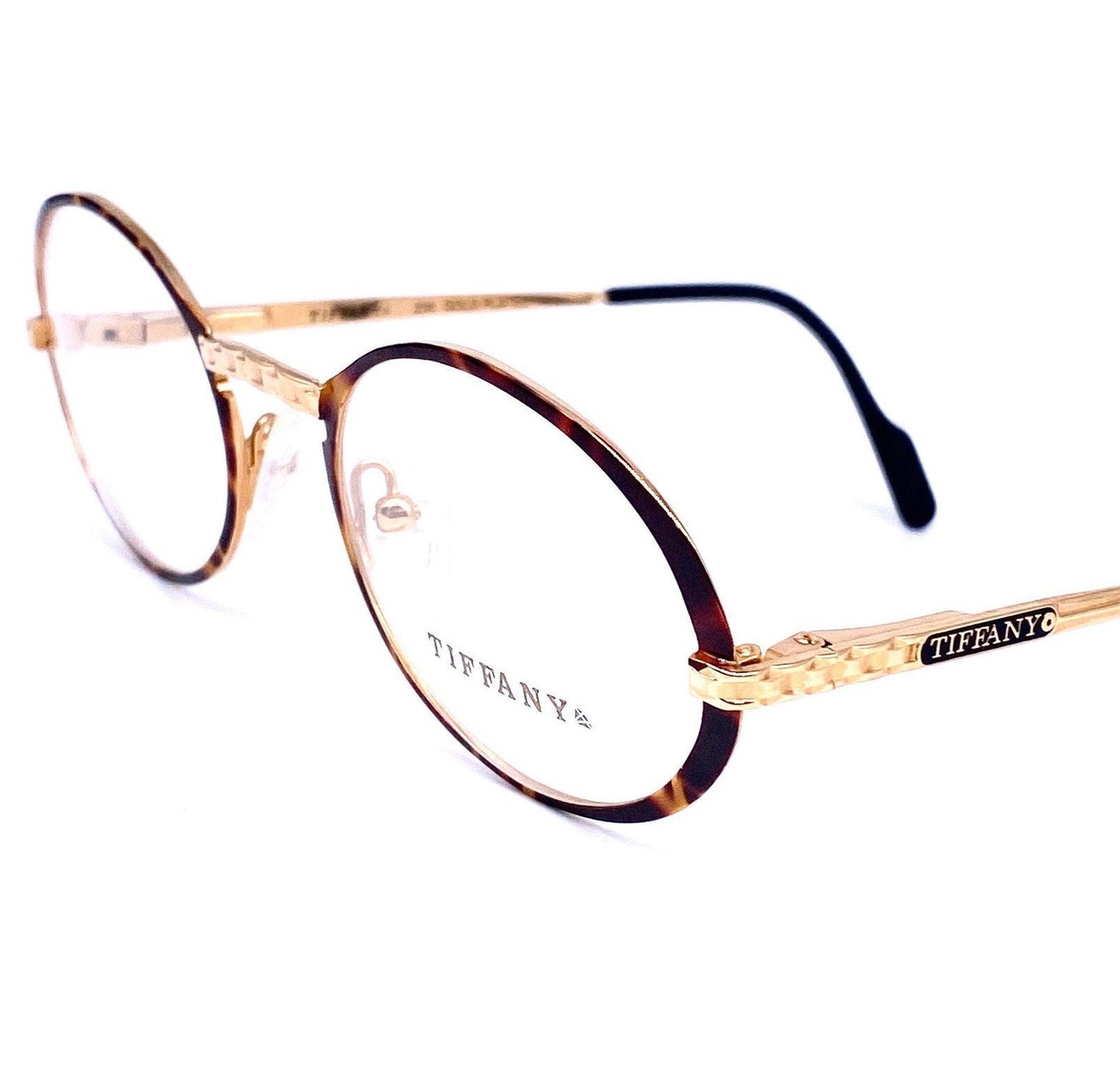 Tiffanys T73 23K Gold oval frames w tortoise rims, authentic Luxury vintage glasses hand made in Italy 80s NOS