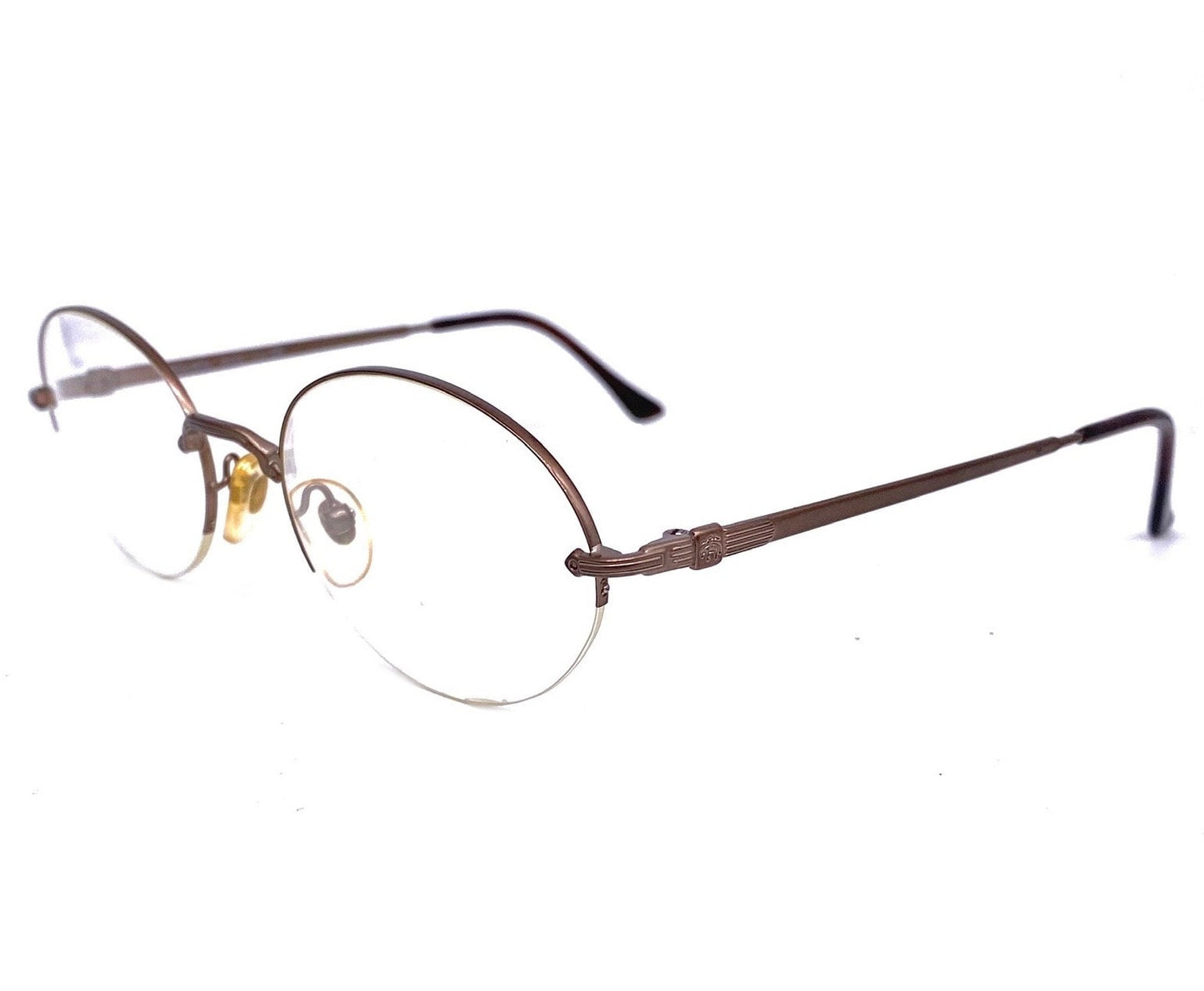 Brooks Brothers minimal oval half rimmed copper metal glasses frames, 90s NOS Italy