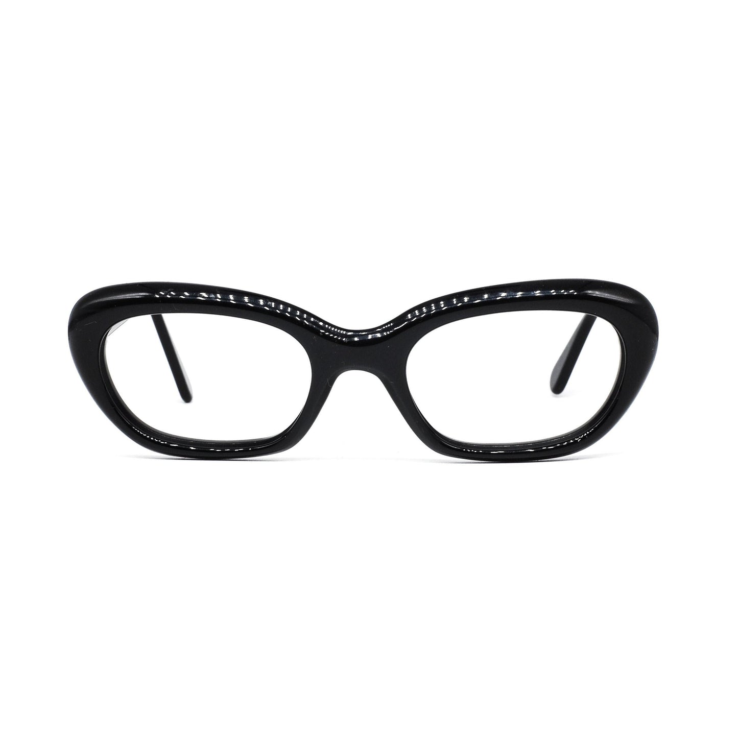 Occhiali da vista Tiger anni '50 NOS cateye ovali neri lucidi stile pin up fatti a mano in Italia, NOS