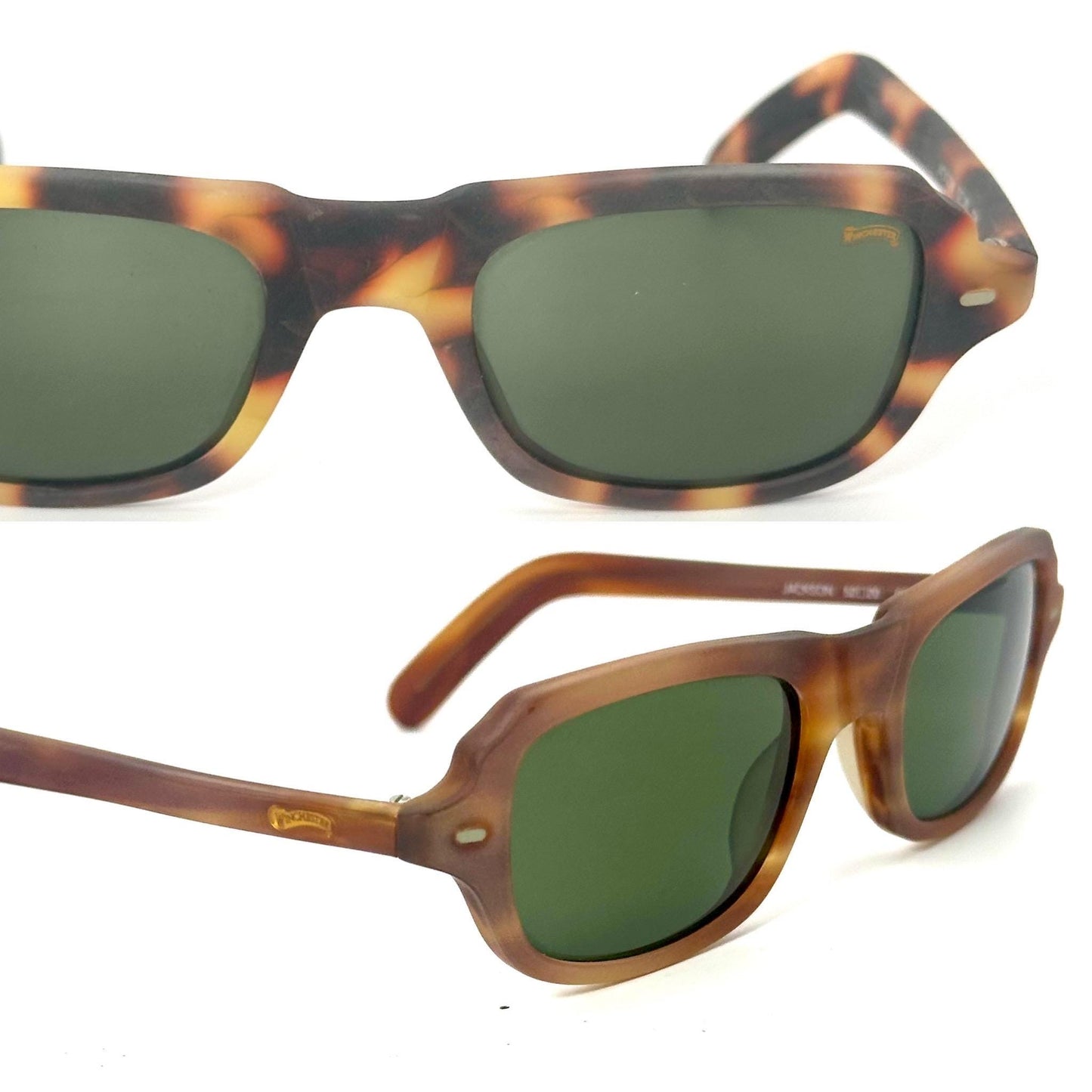 Winchester Jackson tortoise square sunglasses, cool retro 60s style w finest tempered Crystal lenses by Barberini, NoS 90s
