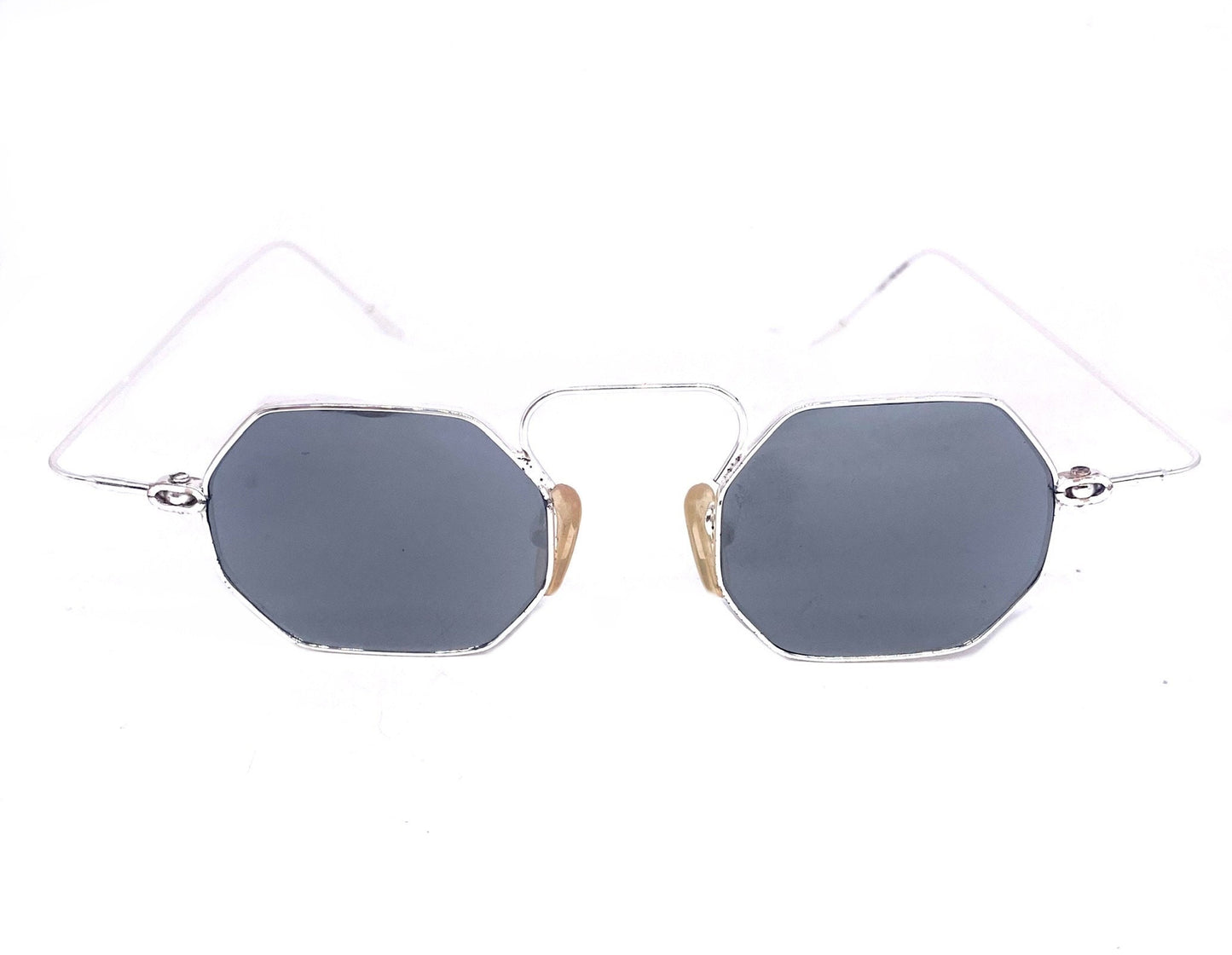 Arroganza ultra light Victorian-steampunk inspired octagonal silver metal sunglasses , 80s NOS Italy