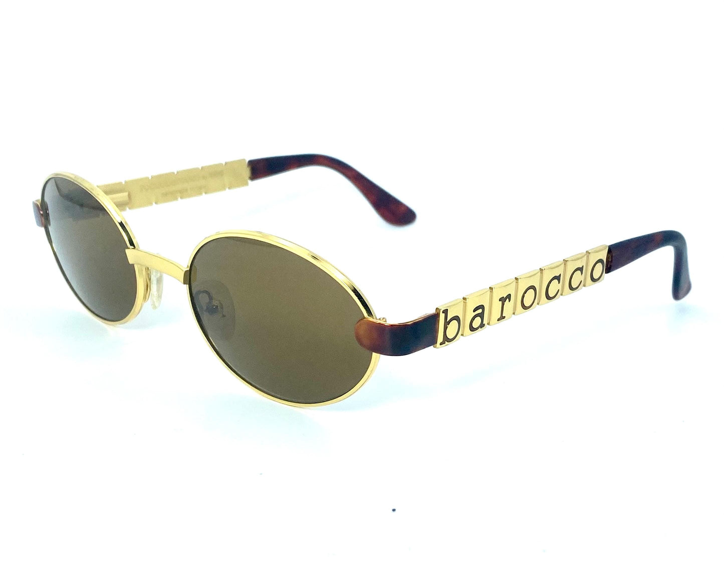 RoccoBarocco oval tortoise-gold metal sunglasses hand made in Italy, NOS 90s Mint