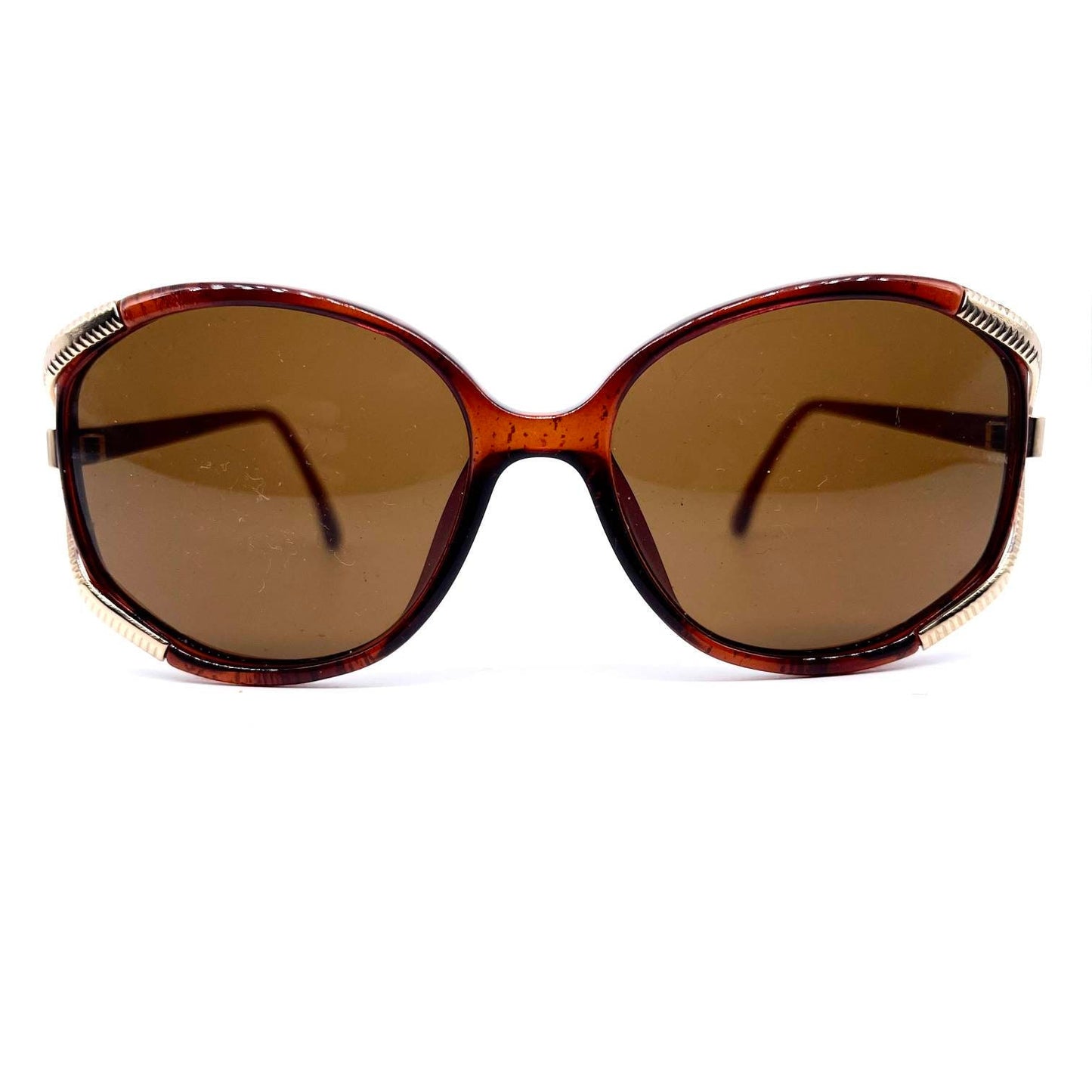 Christian Dior 2490 hony oversized sunglasses with carved golden hinges 80s NOS Germany
