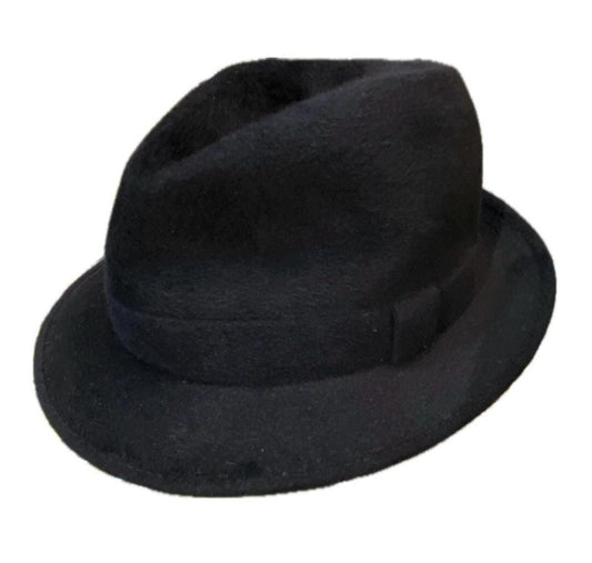 Borsalino Luxury black Velour trilby - fedora elegant hat, Italy 1970s NOS
