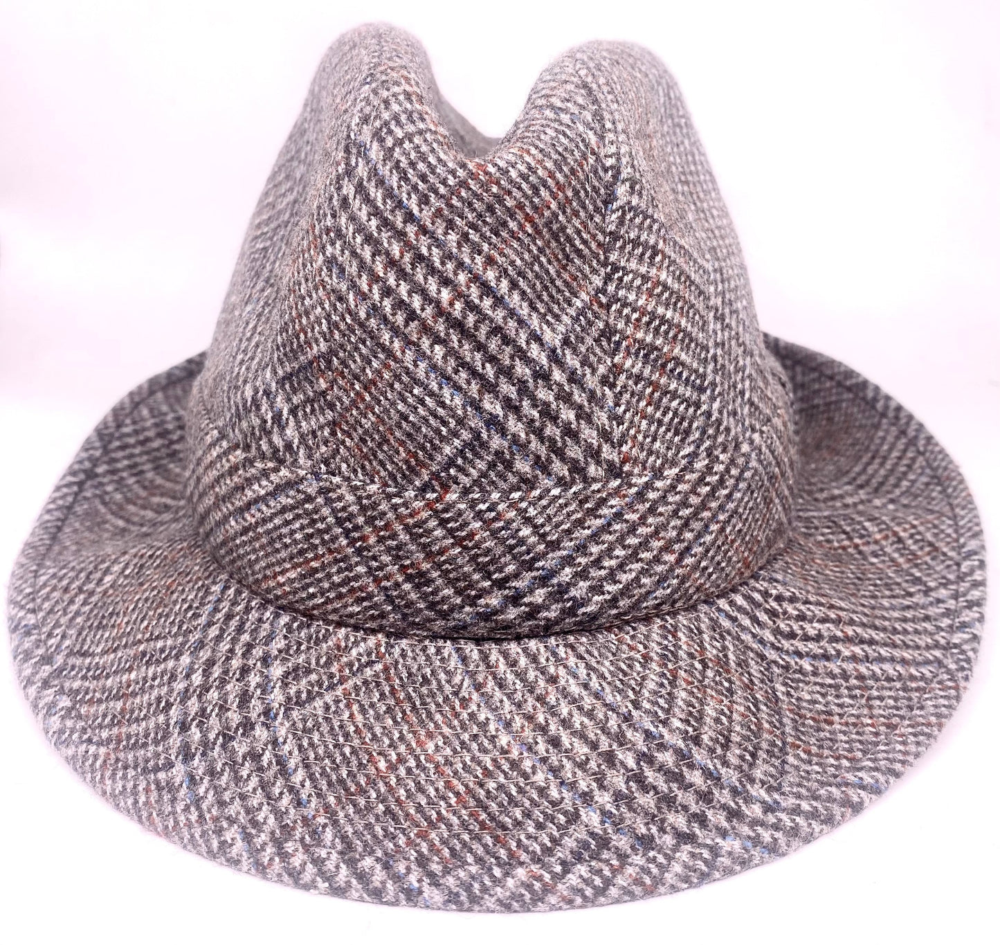 Classy grey tartan trilby hat hand made in Italy in the 80s, Pedrotti hats maker NoS