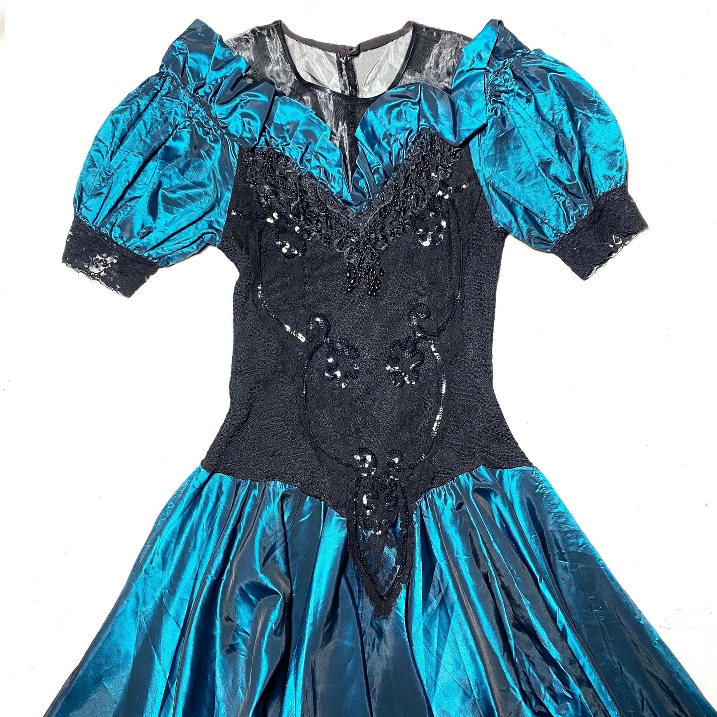 Galit long emerald ball gown dress with embroidered/laced bustier, Israel 90s mint